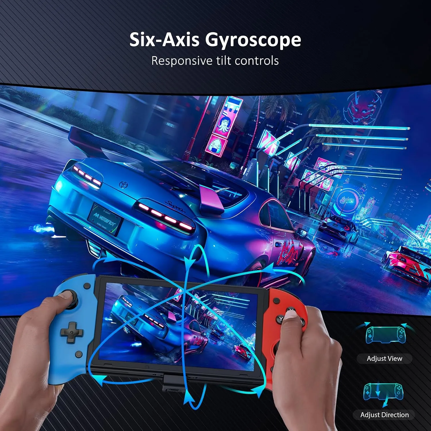 NexiGo Hall Effect Gripcon (No Drift, No Deadzone) with Hall Sensing Joystick for Nintendo Switch/Switch OLED, Ergonomic Handheld Mode, 6-Axis Gyro, Mapping Function, Classic