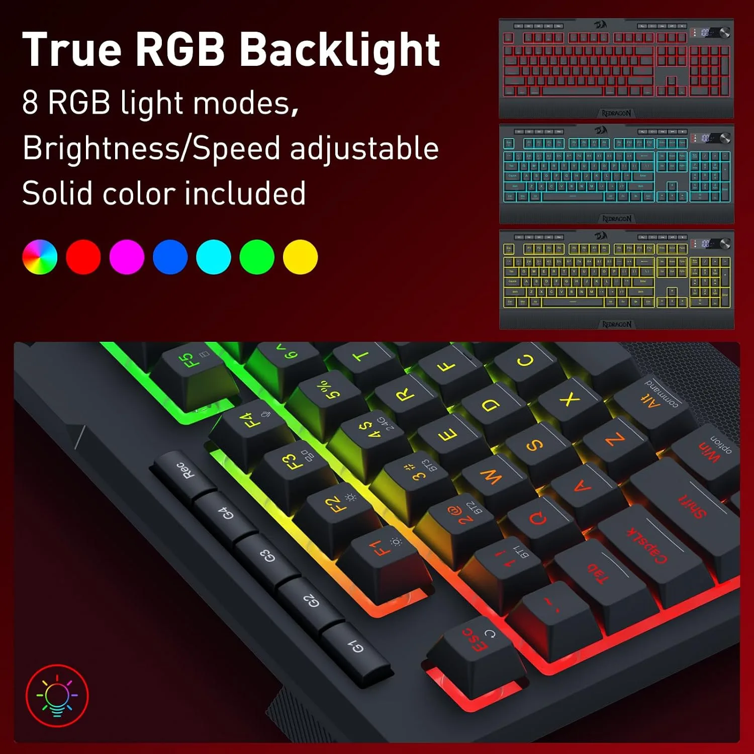 Redragon K525 PRO RGB Wireless Membrane Gaming Keyboard, Screen + Knob