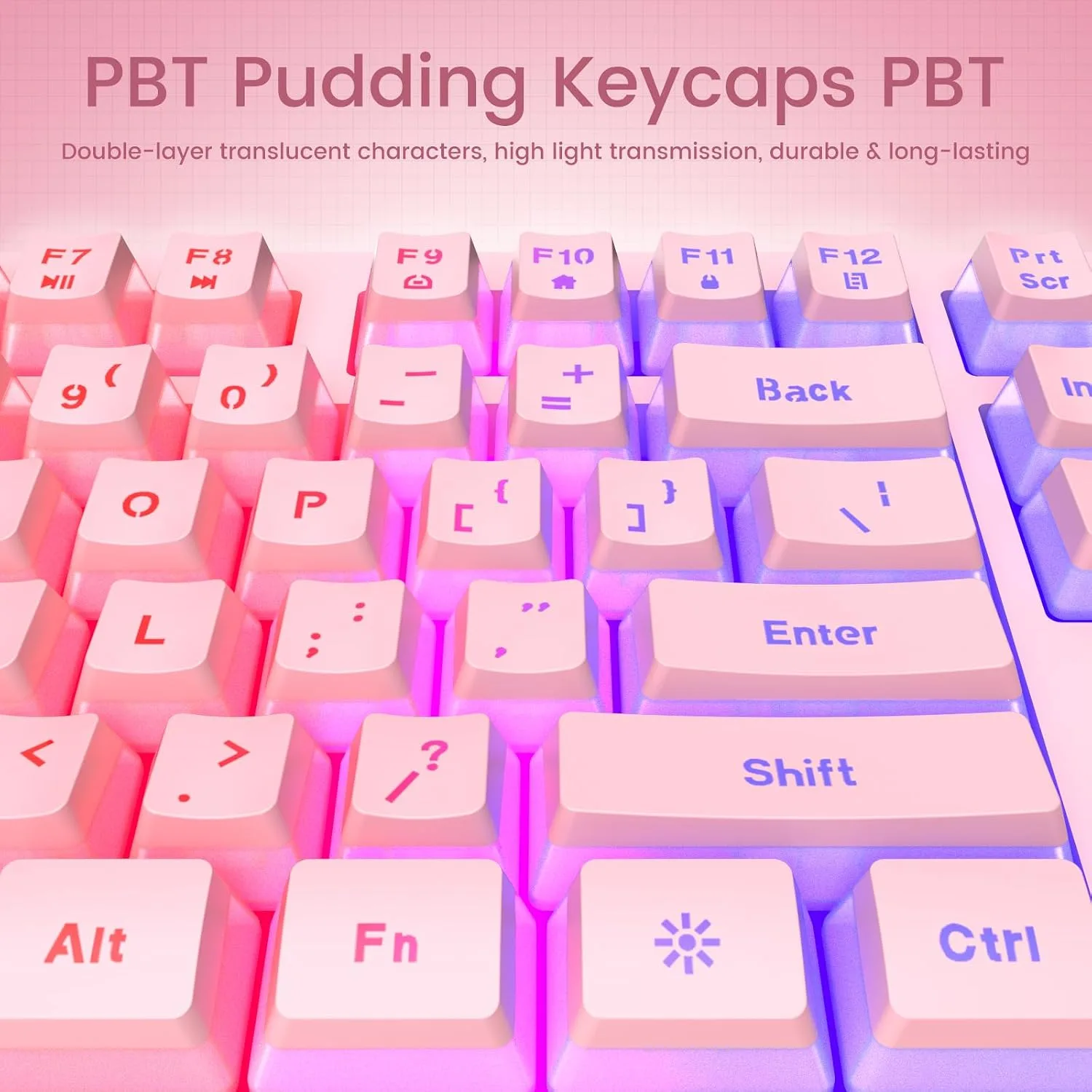 yesbeaut Pink Wired Keyboard, LED Backlit, 104 Keys Silent Light Up Gaming