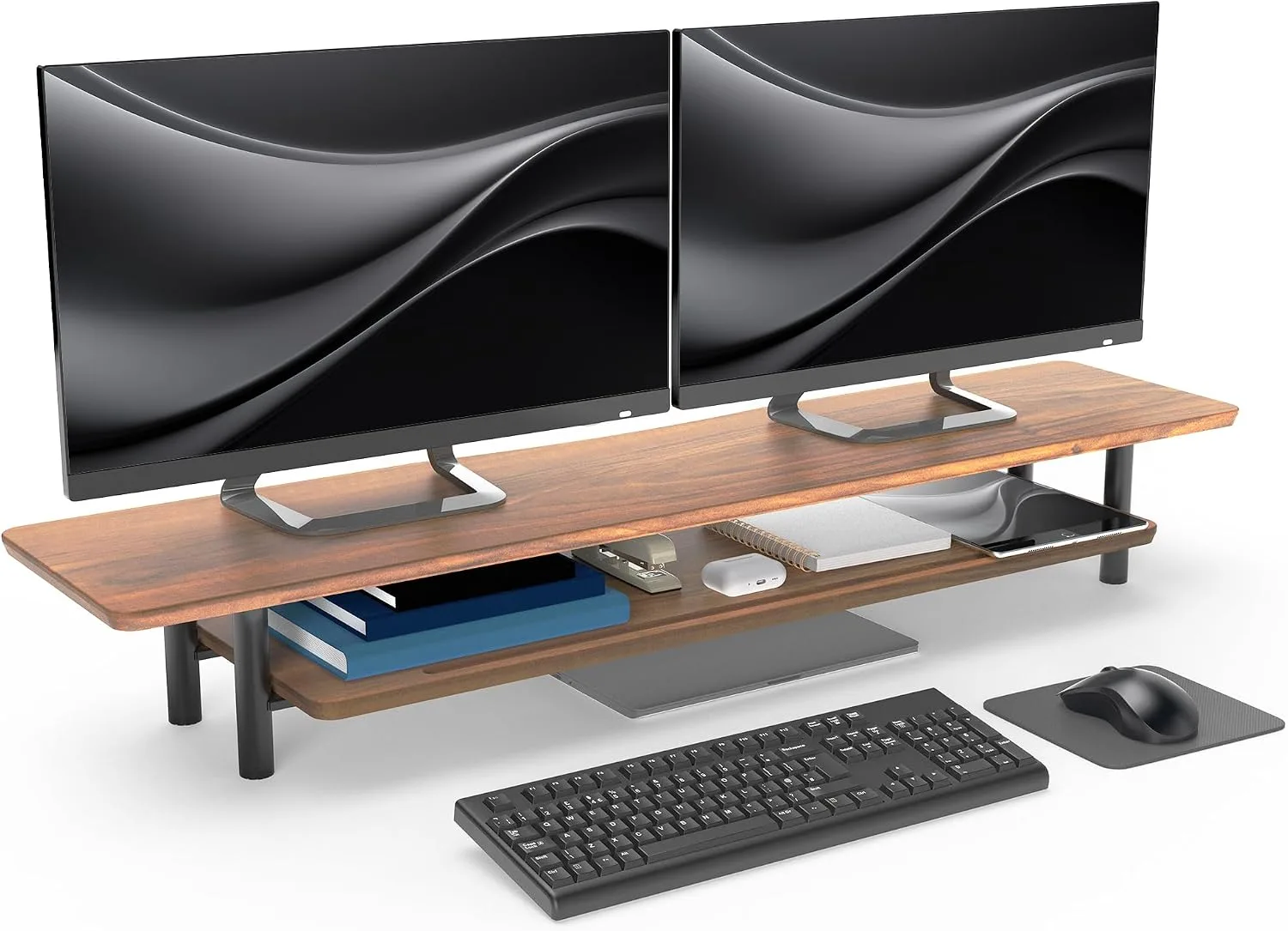 VIVO Walnut 2-Tier 42” x 11” Monitor Stand Riser, STAND-MR42-WN