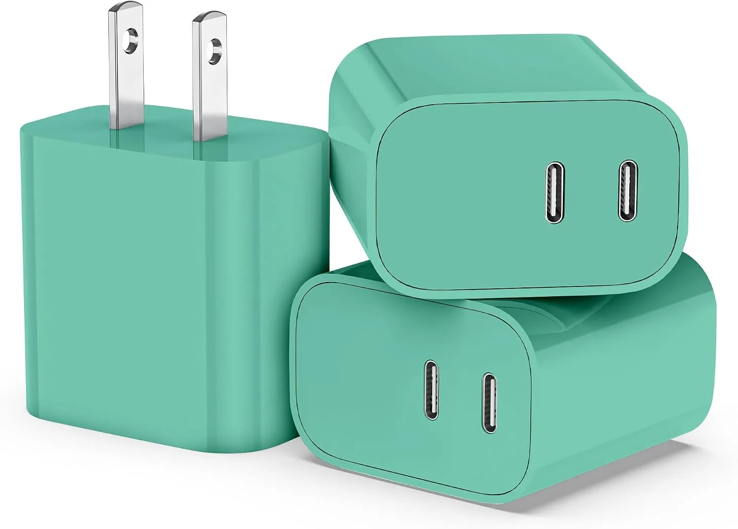 USB C Charger Block 3 Pack, Dual Port 20W Fast Wall Plug(Pine Green)