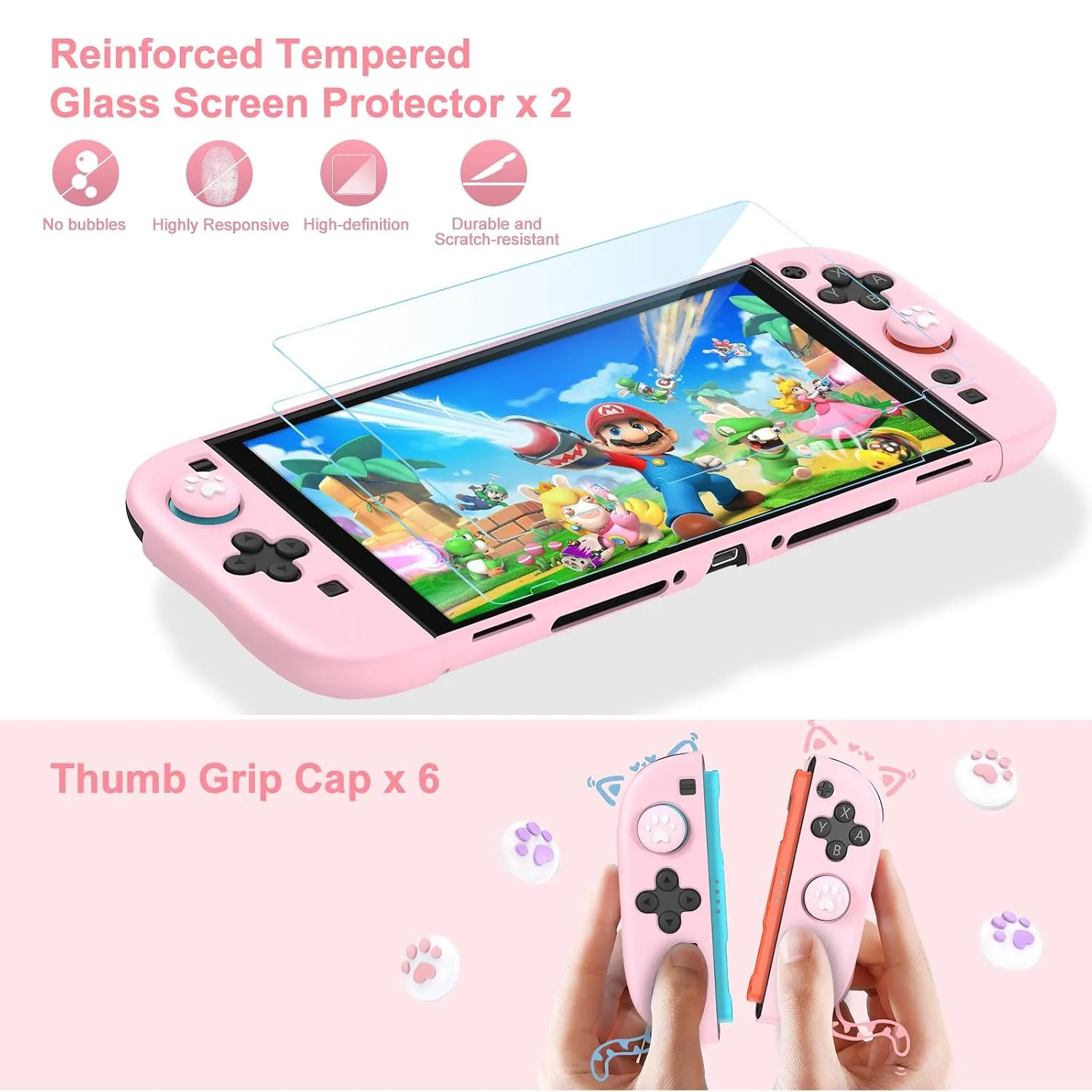 Younik Switch 2 Accessories Bundle, 15 in 1 Pink Switch 2 Accessories Kit for Girls Include Carrying Case, Shoulder Strap, Wrist Strap & Stickers, Protective Case for Switch Console & J-Con