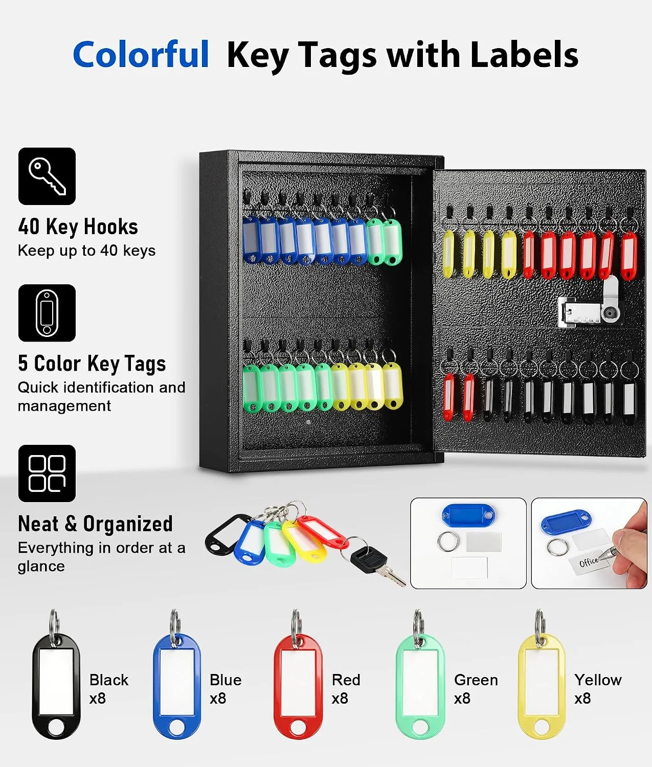 KYODOLED Key Box, 40-Key Lock Box with Combination Lock, Wall Mount, Black