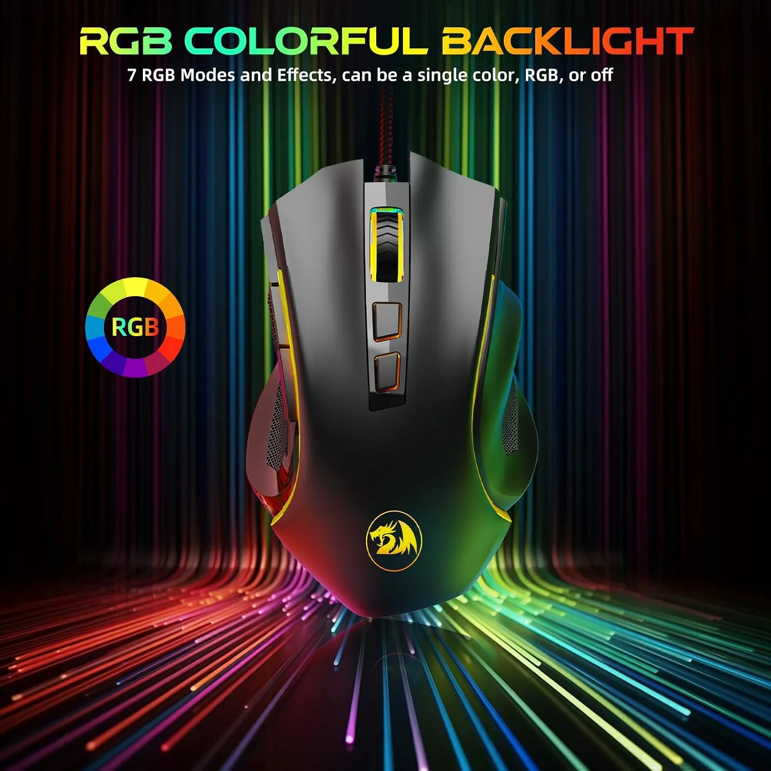 Redragon M602 Gaming Mouse, Ergonomic RGB Gaming Mouse Wired with 7200 Adjustable DPI, 9 Programmable Buttons, Professional Software for Gamer Office [Black]