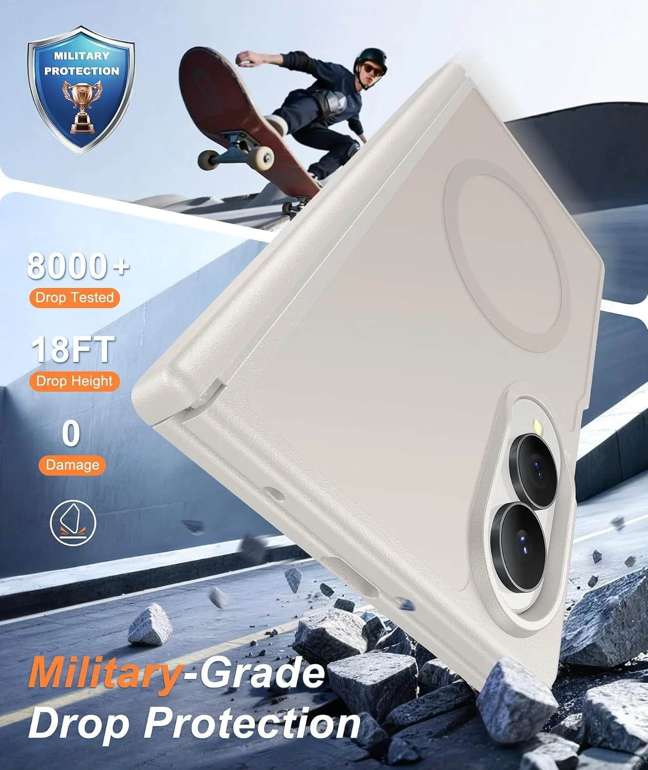 FNTCASE for Samsung Galaxy Z Fold 8 Case Fit for MagSafe Off White