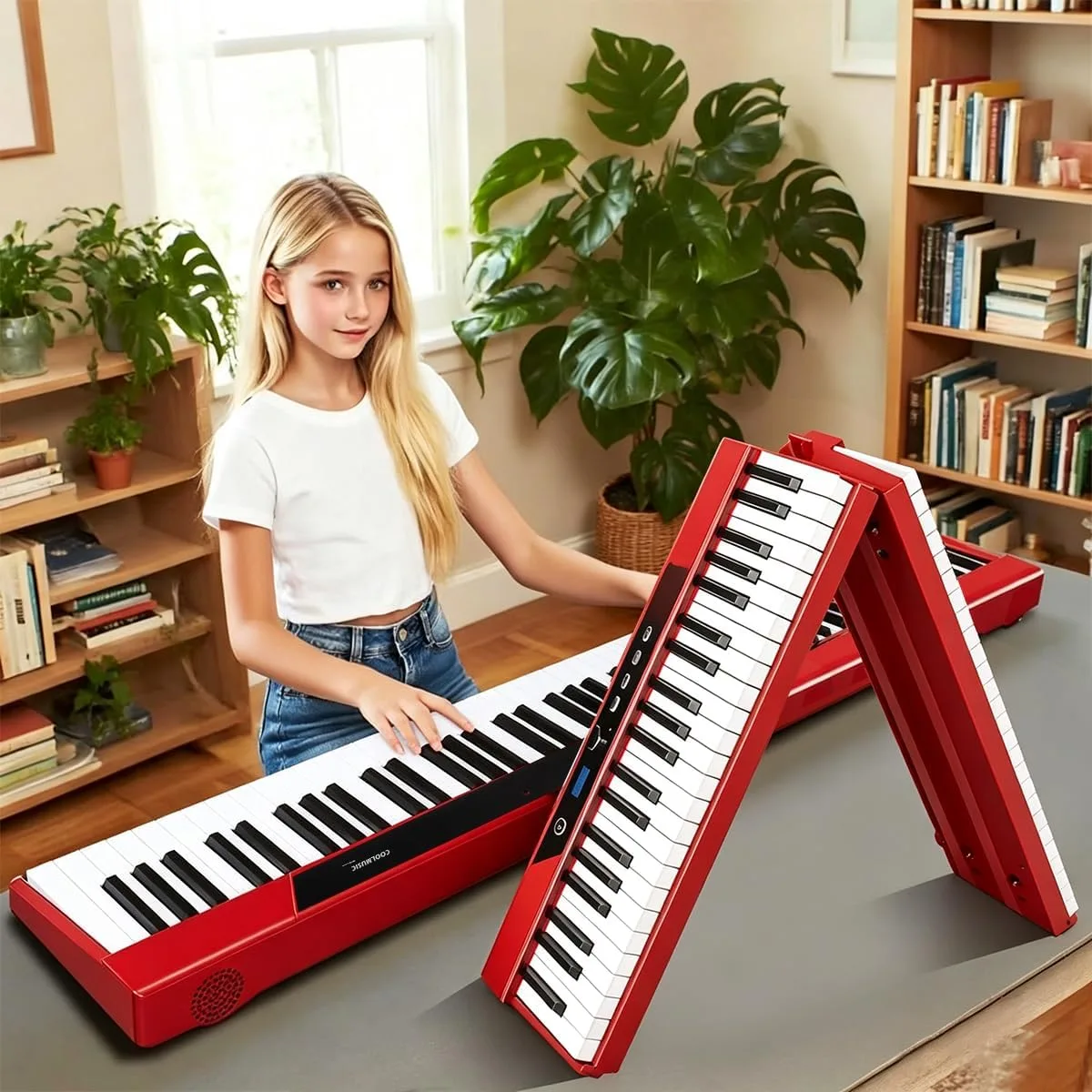 Coolmusic Beginner Digital Piano 88 Key Semi-Weighted Keyboard, Portable Electric Piano with Sustain Pedal, Power Supply