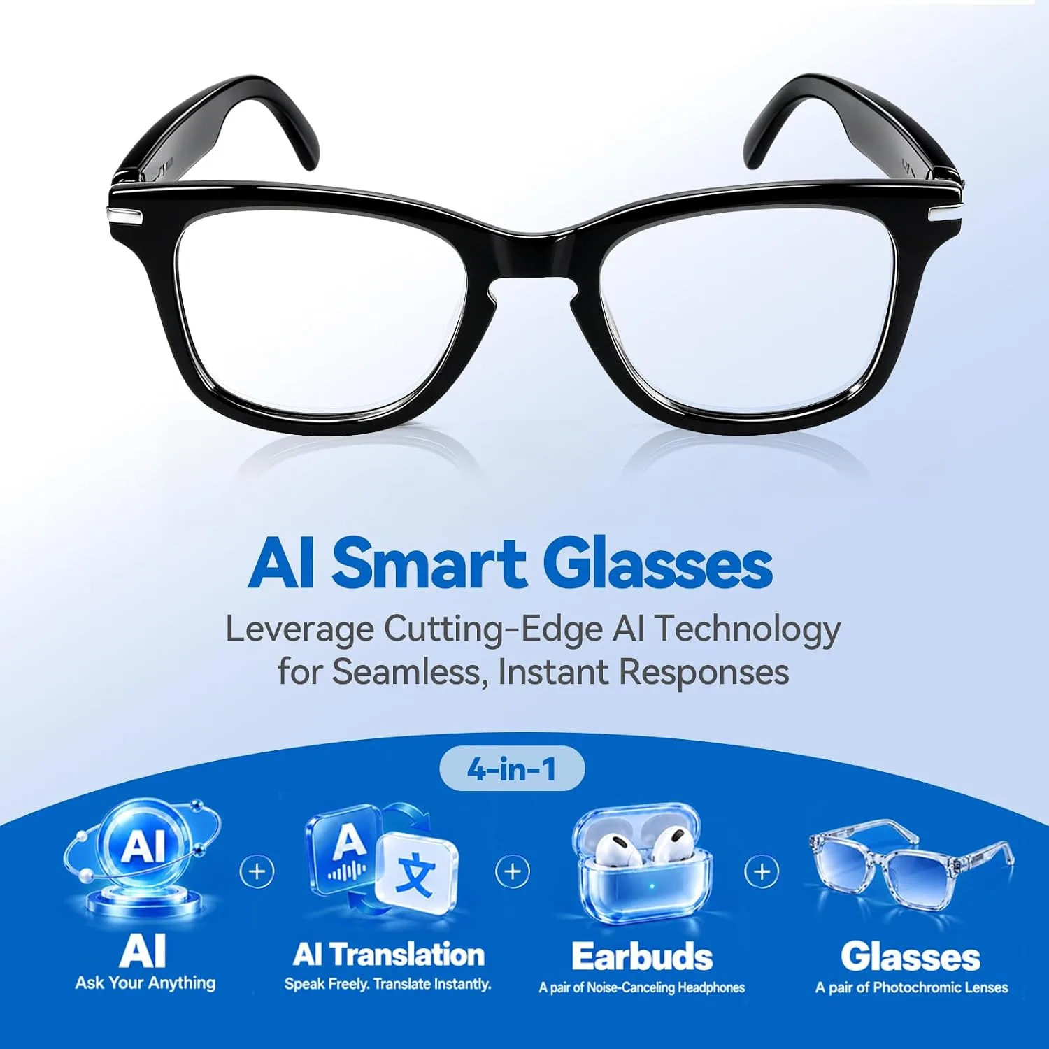 AI Smart Glasses with Real-Time Translation,Bluetooth Glasses for Men Women