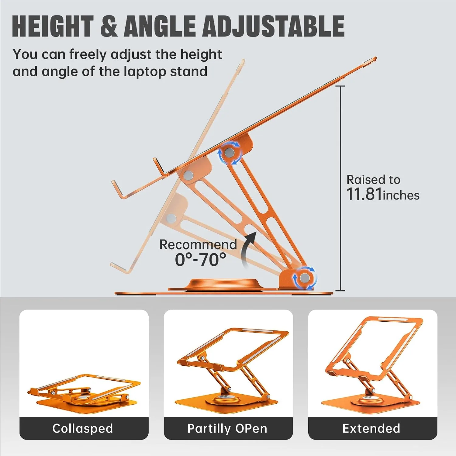 Laptop Stand for desk(360°Rotating),Aluminum laptop Riser for 10-16"Laptops