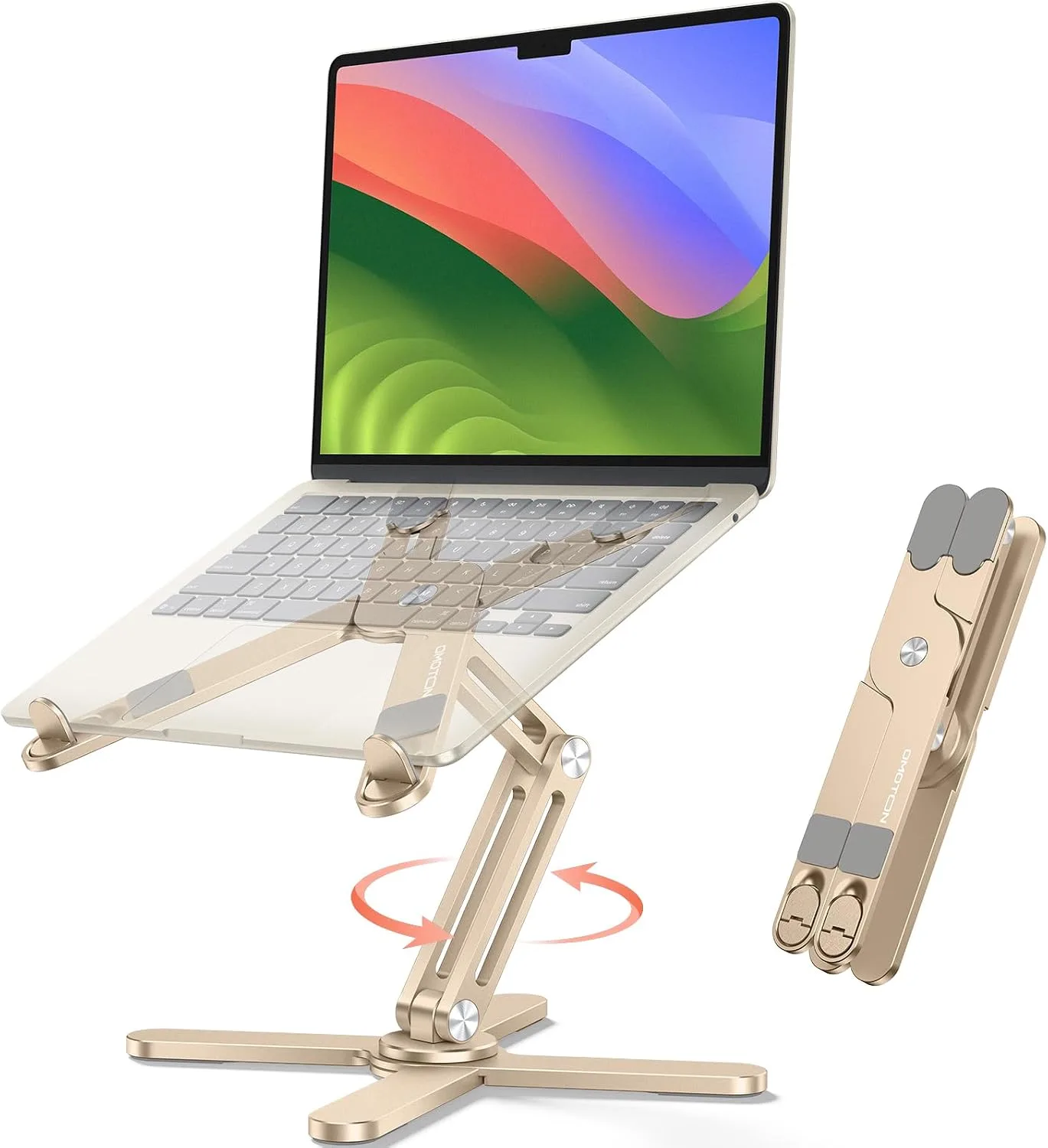 OMOTON LA10 360° Rotating Laptop Stand Riser Foldable for Desk, Gold
