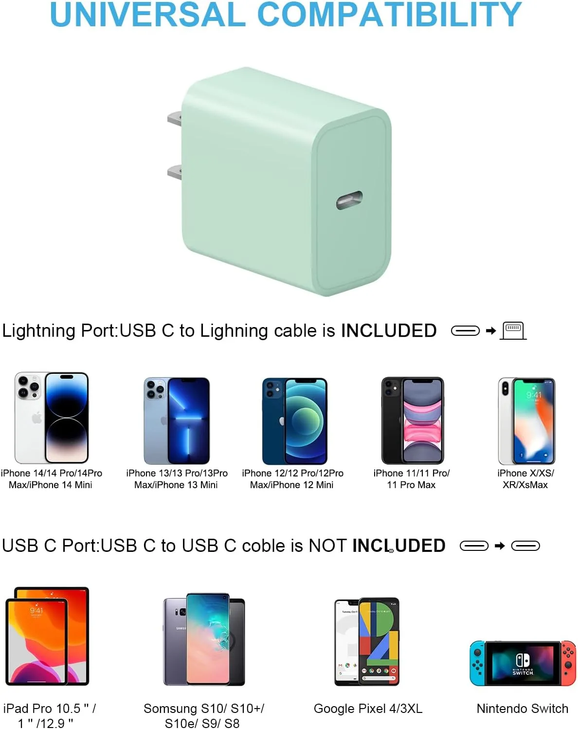 iPhone 14 13 12 11 Super Fast Charger [2Pack] cargador 20W Rapid USB C Wall Charger Block with 6FT Fast Charging Cable Compatible with iPhone 14/13/12/11/Pro/Pro Max/Mini/Xs Max/XR/X, iPad - Green