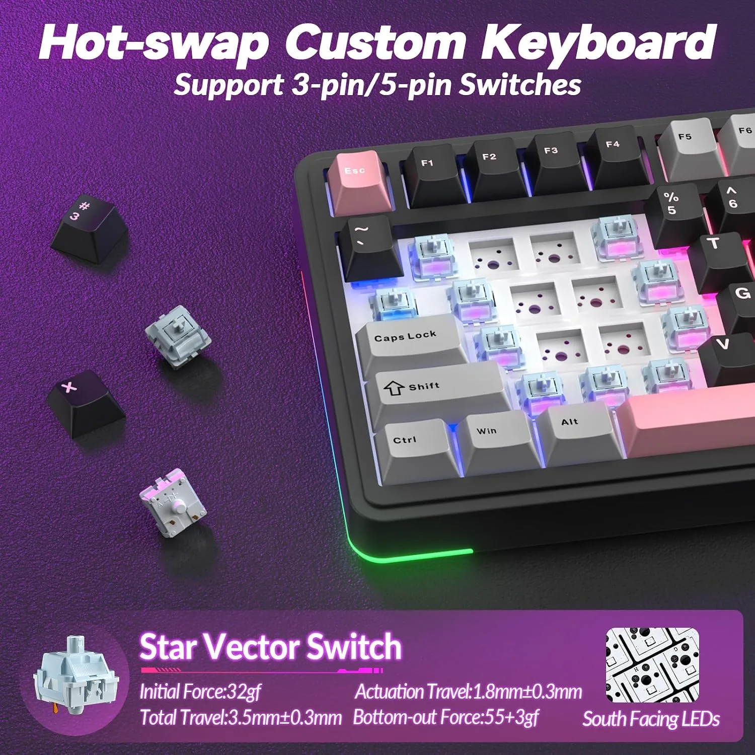AULA S75 PRO Wireless Mechanical Gaming Keyboard with Screen&Knob, 80 Keys