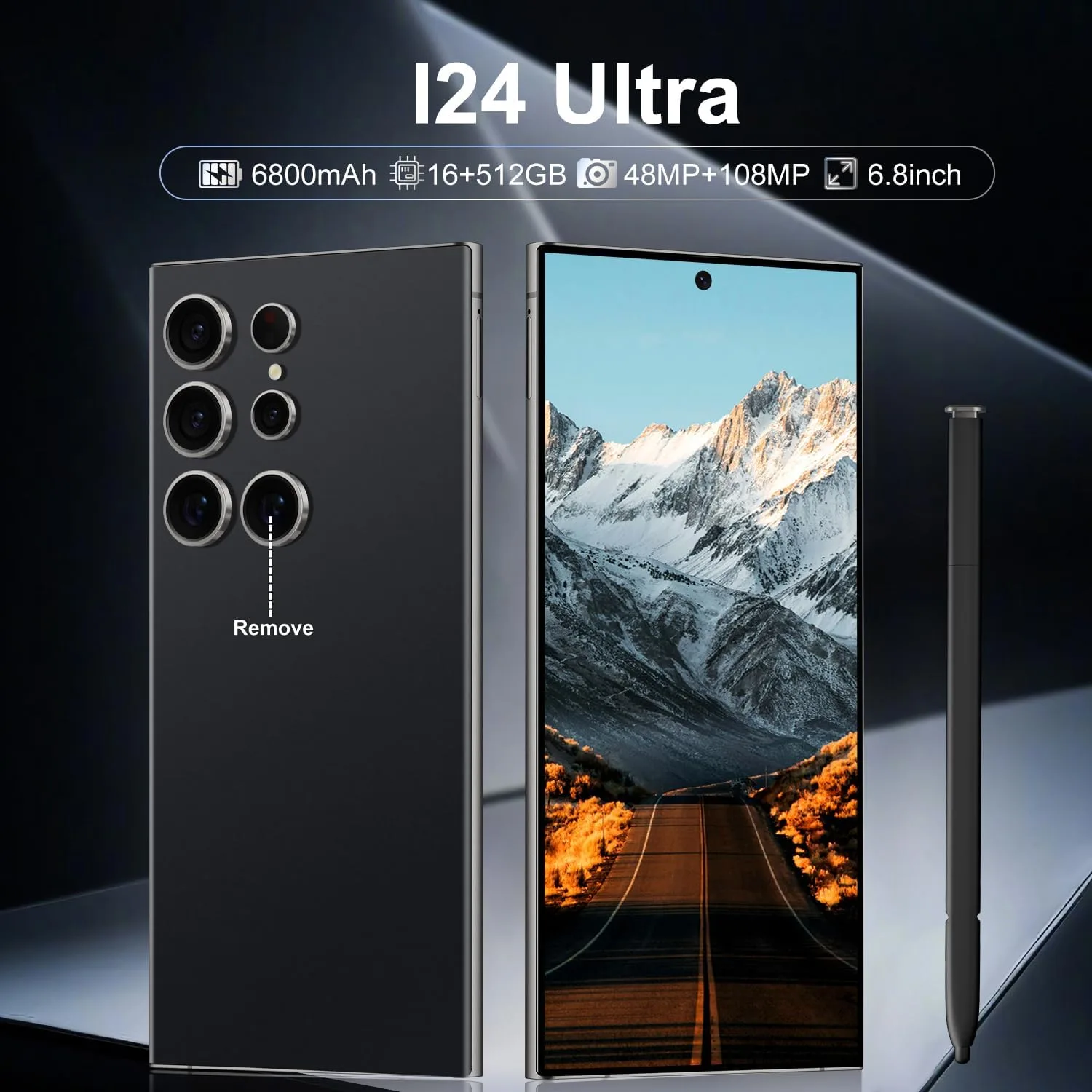 Huness I24 Ultra Unlocked Phone,Built in Pen The Phone,Smartphone Battery 6800mAh 6.8" HD Screen,Android 14 16+512GB with 128GB Memory Card Cell Phone,5G/Face ID/Fingerprint Lock/GPS (Black, 16+512)