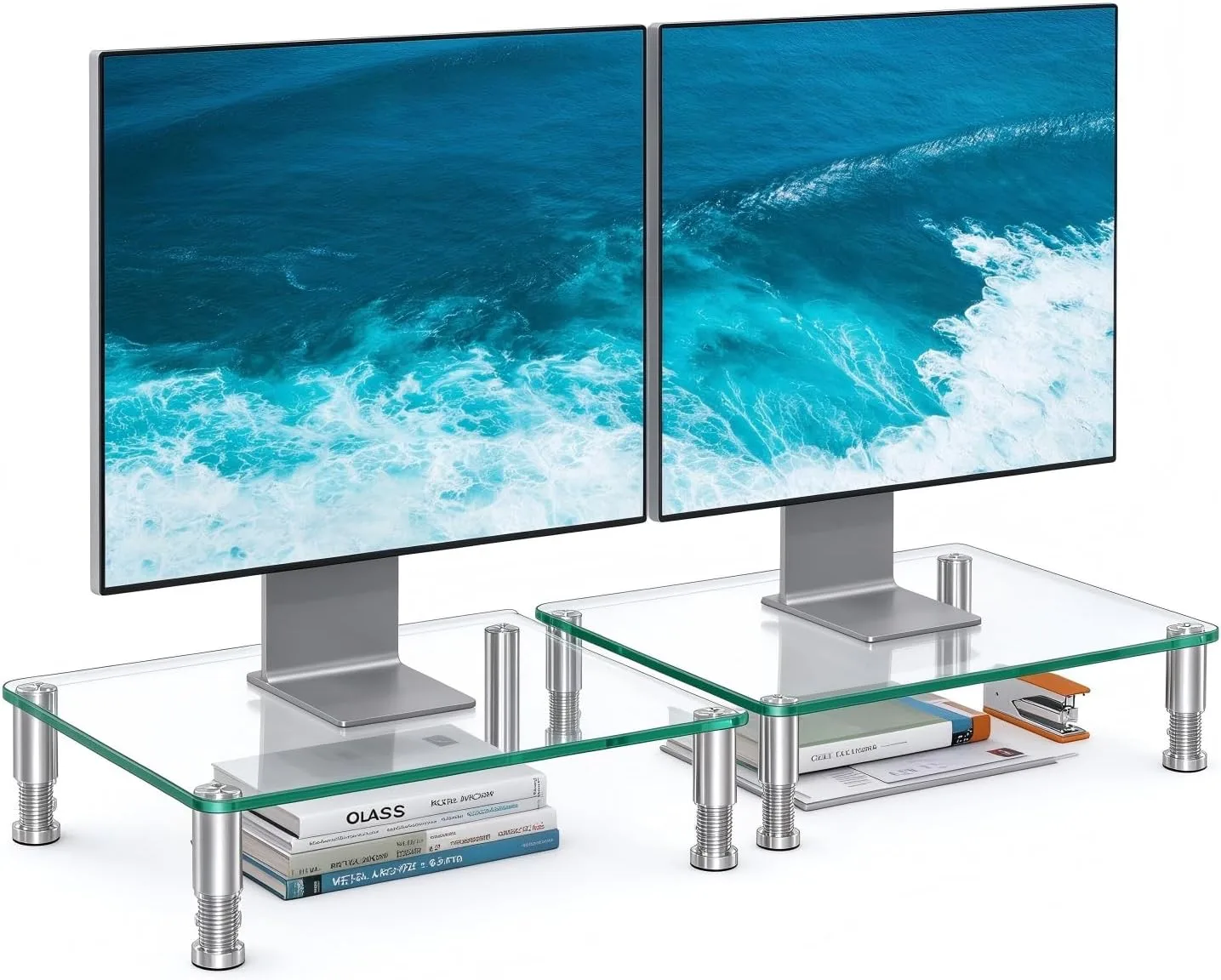 Simple Trending 2-Pack Tempered Glass Monitor Stand, Adjustable, Clear