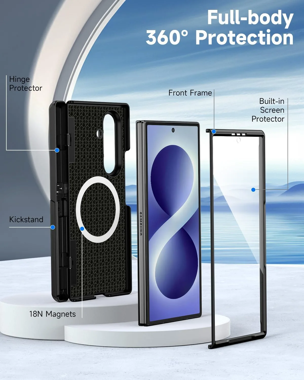 seacosmo for Samsung Galaxy Z Fold 8 Ultra Case with Stand Shockproof Black