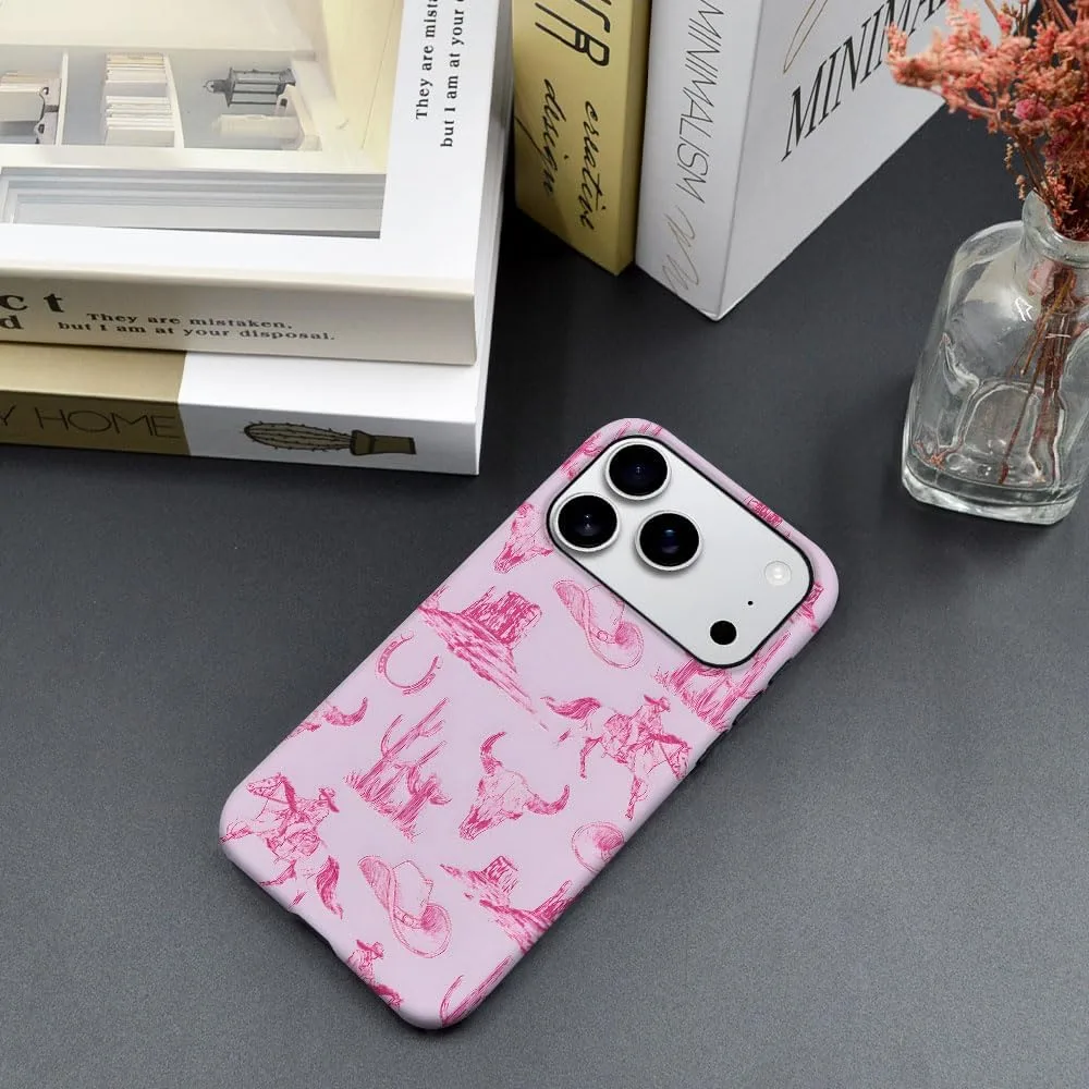 Case Compatible with iPhone 18 Pro/iPhone 17 Pro,Fall Prevention Hybrid 2-Layer Hard Shell Phone Cover for Girls Boys,Pink Hat Horse Western Cowboy