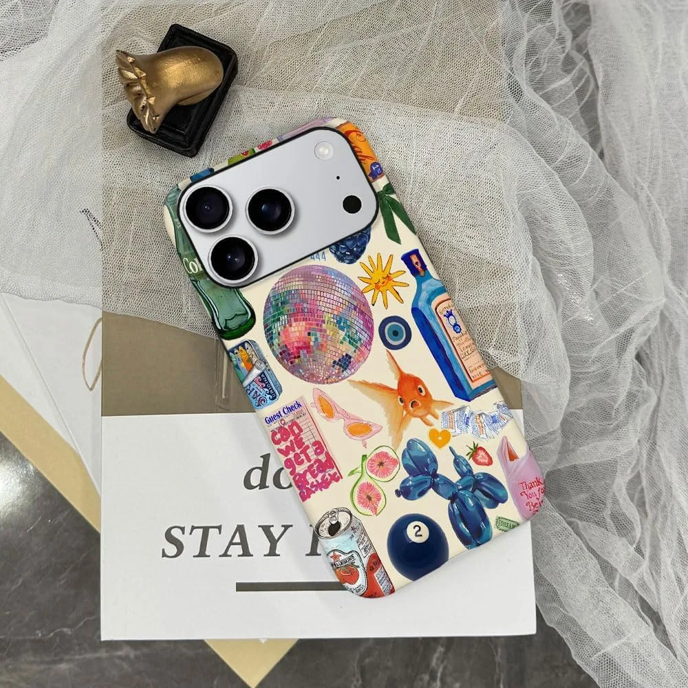 Case Compatible with iPhone 18 Pro/iPhone 17 Pro,Fall Prevention Hybrid 2-Layer Hard Shell Phone Cover for Girls Boys,Collage European Disco