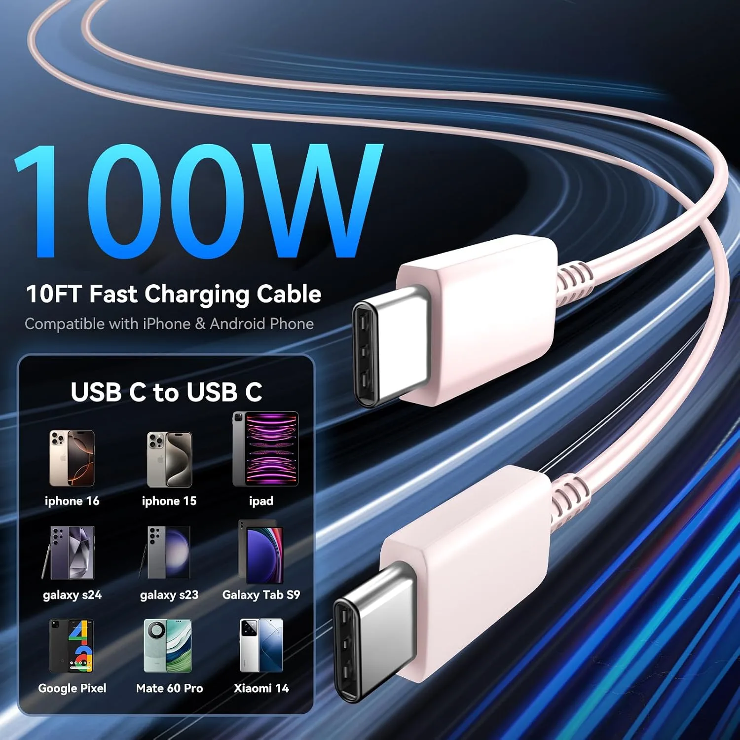 Super Fast Charger Type C 60W USB C Fast Charger Block with 10FT Extra Long Type-C Charging Cord-Super Fast Charging 3.0 for Samsung Galaxy S26 Ultra/S26/S26+/S25 /S24/S23 Ultra-Pink