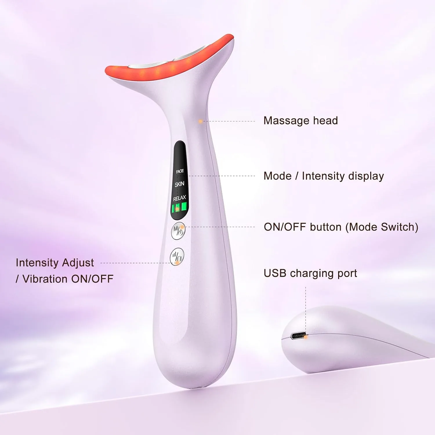 Heated Neck Face Massager with Vibration, Constant Temperature Therapy, USB Rechargeable, 3 Adjustable Speeds, Reduce Fatigue Improve Skincare Absorption