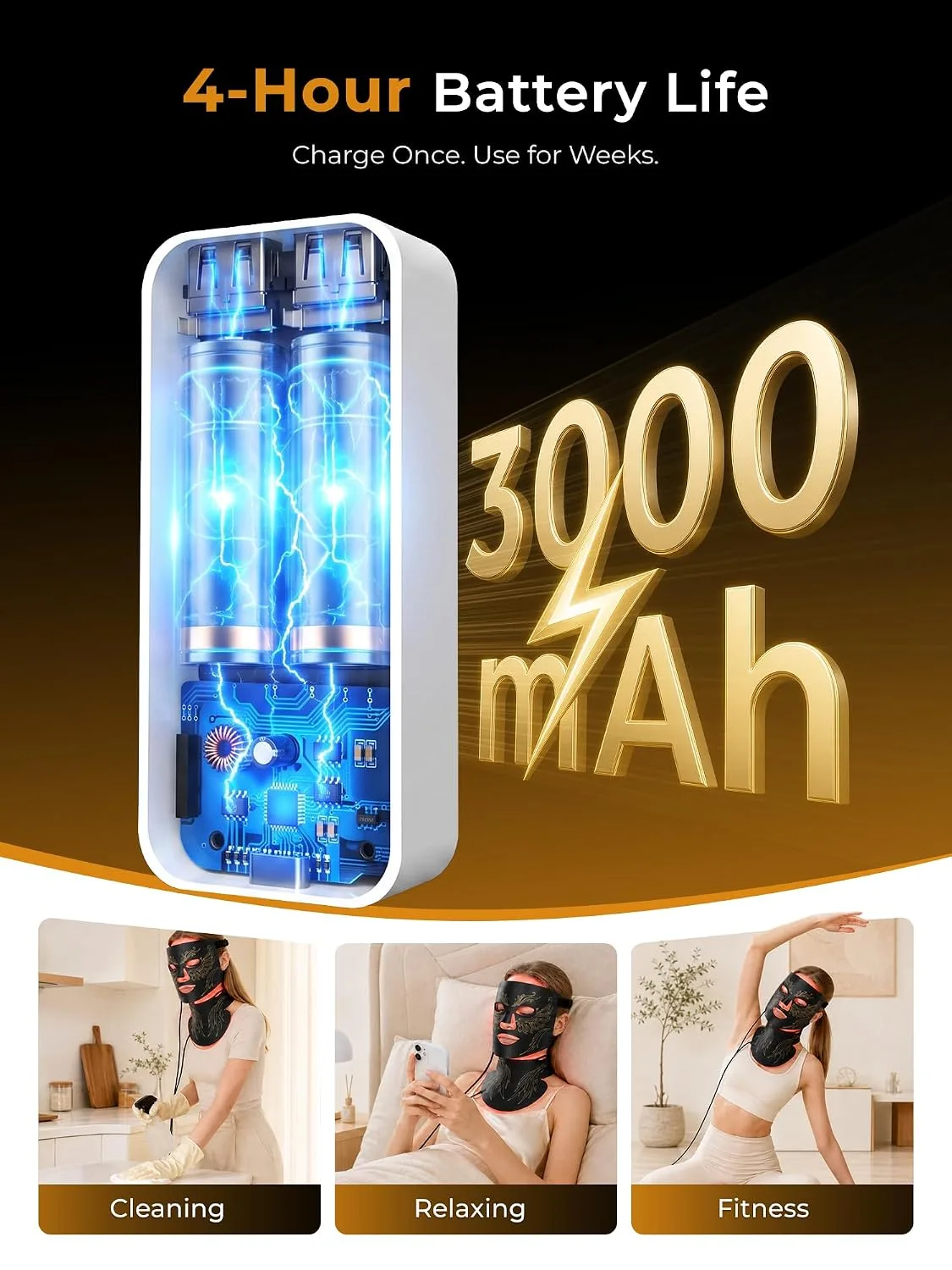 Red Light Therapy for Face & Neck, 850nm NIR LED Face Mask (M09), Rechargeable Light Therapy Mask - 240 Mins Use, Portable Home Skin Care Device for Anti-Aging & Skin Firming, Black