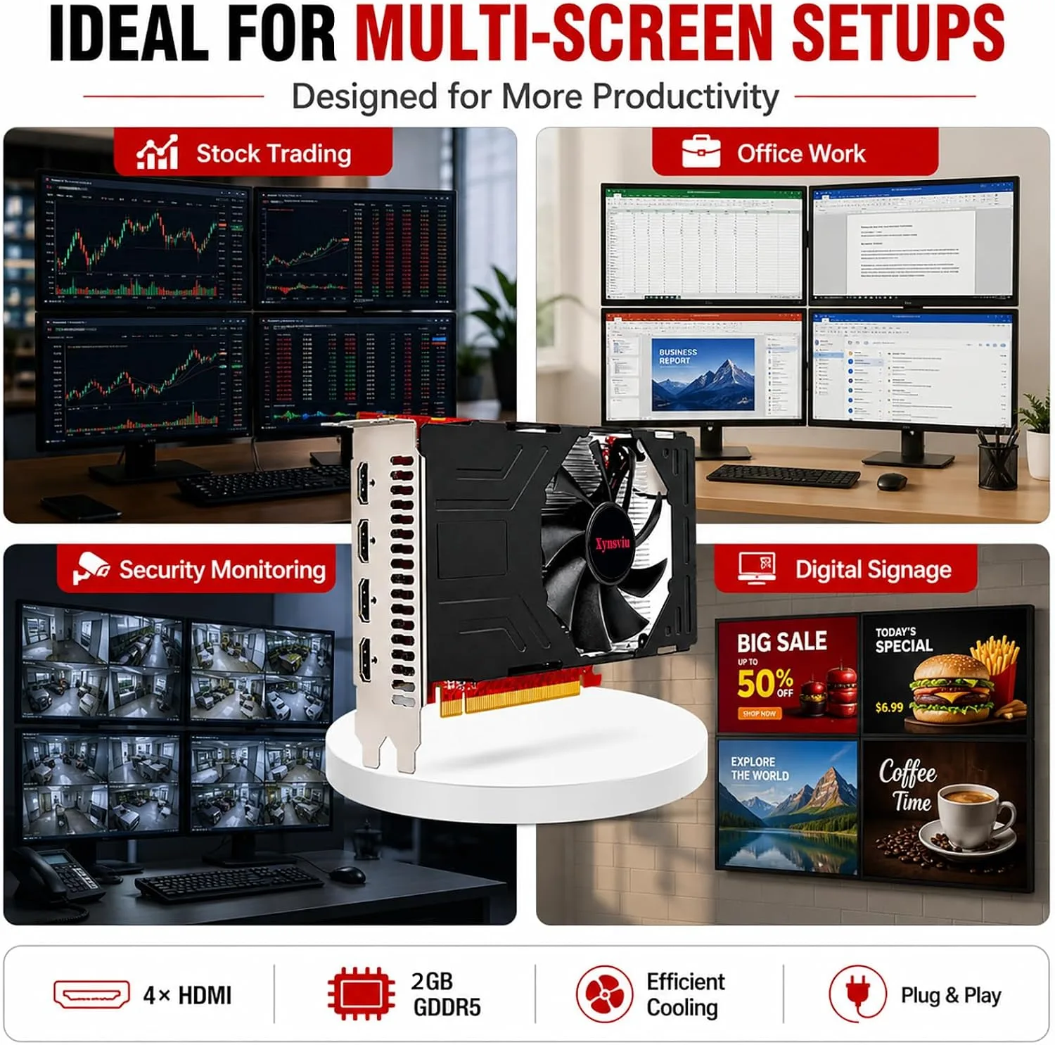 RX550 2GB GDDR5 4 HDMI Multi Monitor Graphics Card