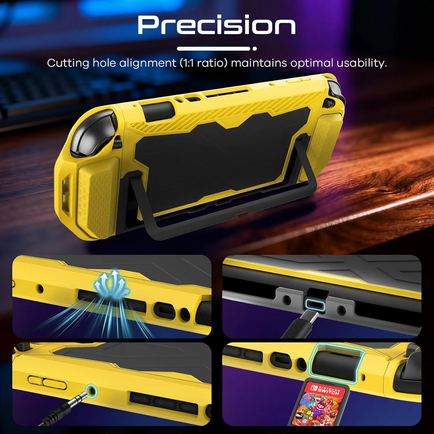 Toladoshop Dockable for Switch 2 Grip Case (2025) Accessories, Armor Slim Military-Grade Protection for Detachable 3PCS Design Joncon Holder with Screen Protectors and Joystick caps, Yellow