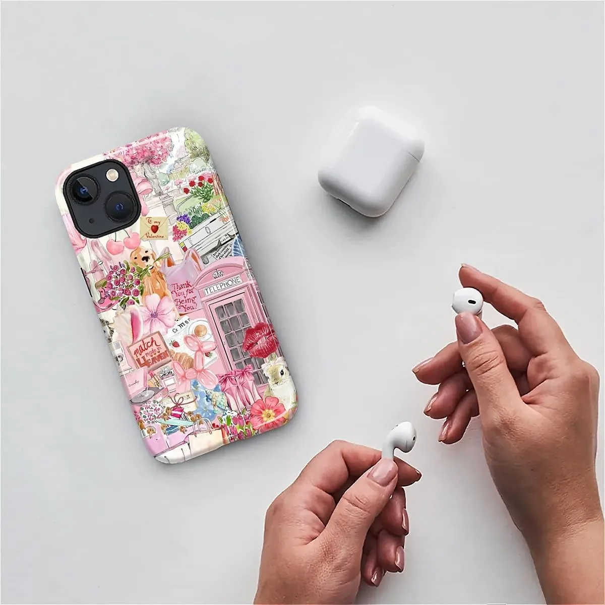 DAIZAG Case for iPhone 13/14,Mixed 2 Layer Design Shockproof Soft TPU Ddouble Protection Phone Case for iPhone 13/14-Cute Pink Animal Garden Collage