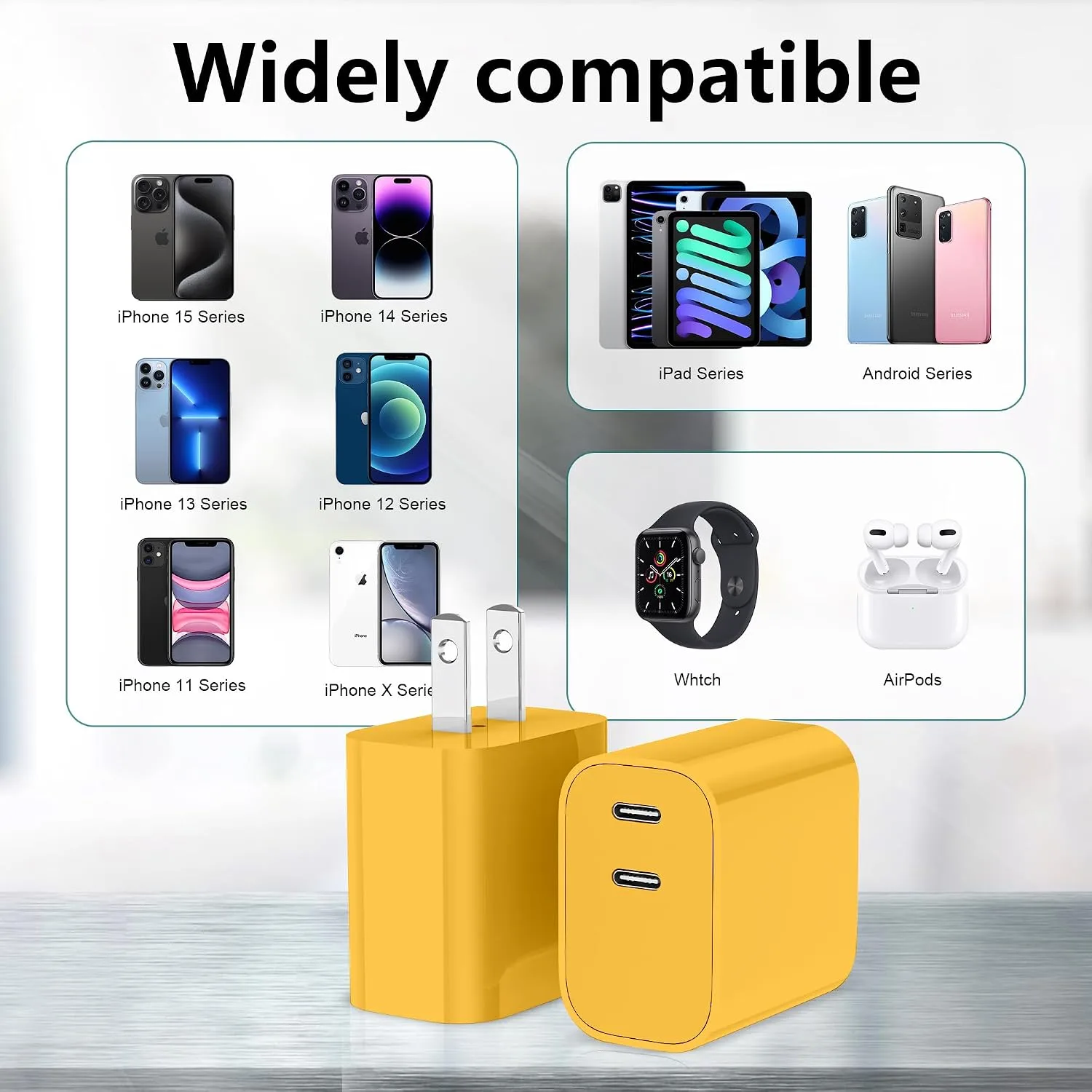 USB C Charger Block 3 Pack, Dual Port 20W Fast Wall Plug(Orange Yellow)