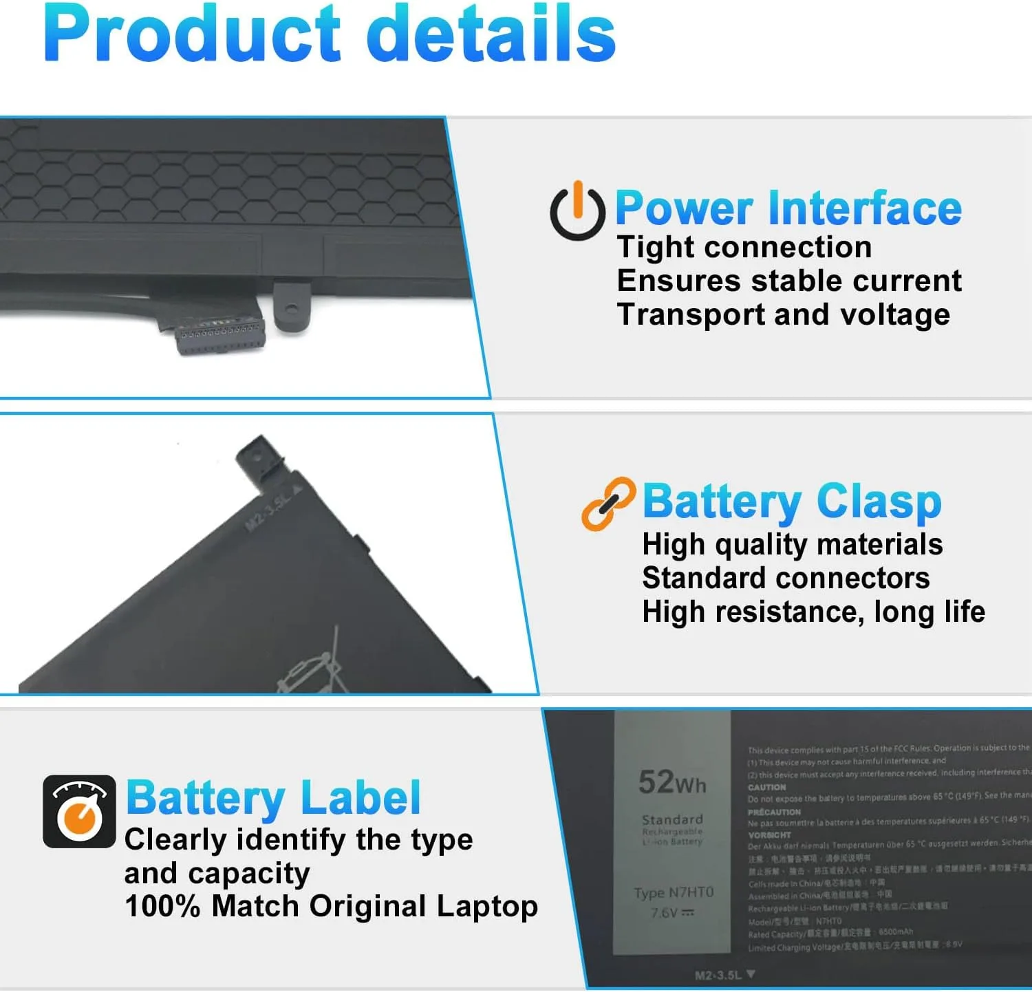 N7HT0 Laptop Battery for Dell Latitude 9510 9520/9520 2-in-1