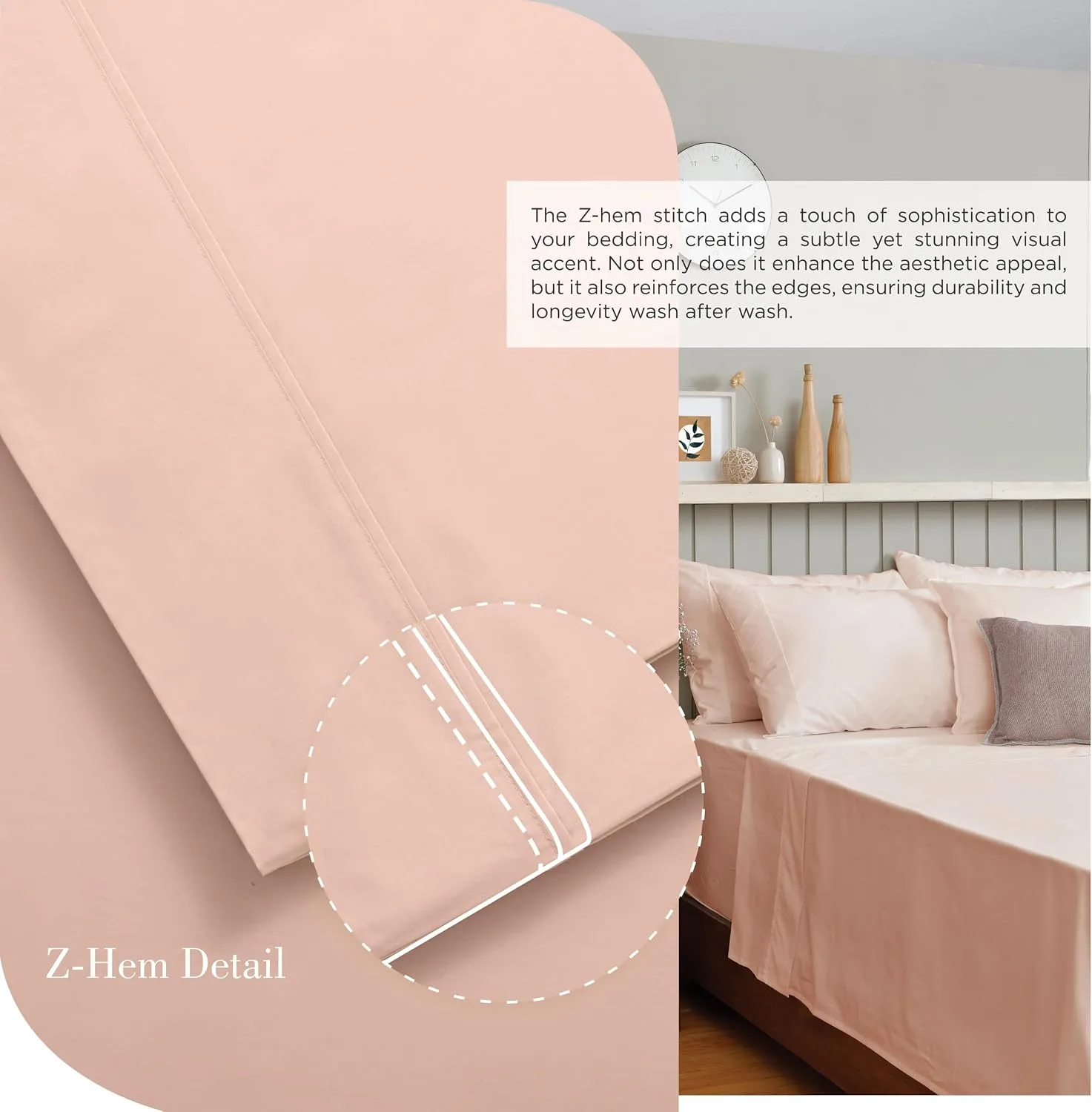 Linen Home 100% Cotton Percale King Sheets, 4Pc Cooling Set - Brushed Rose