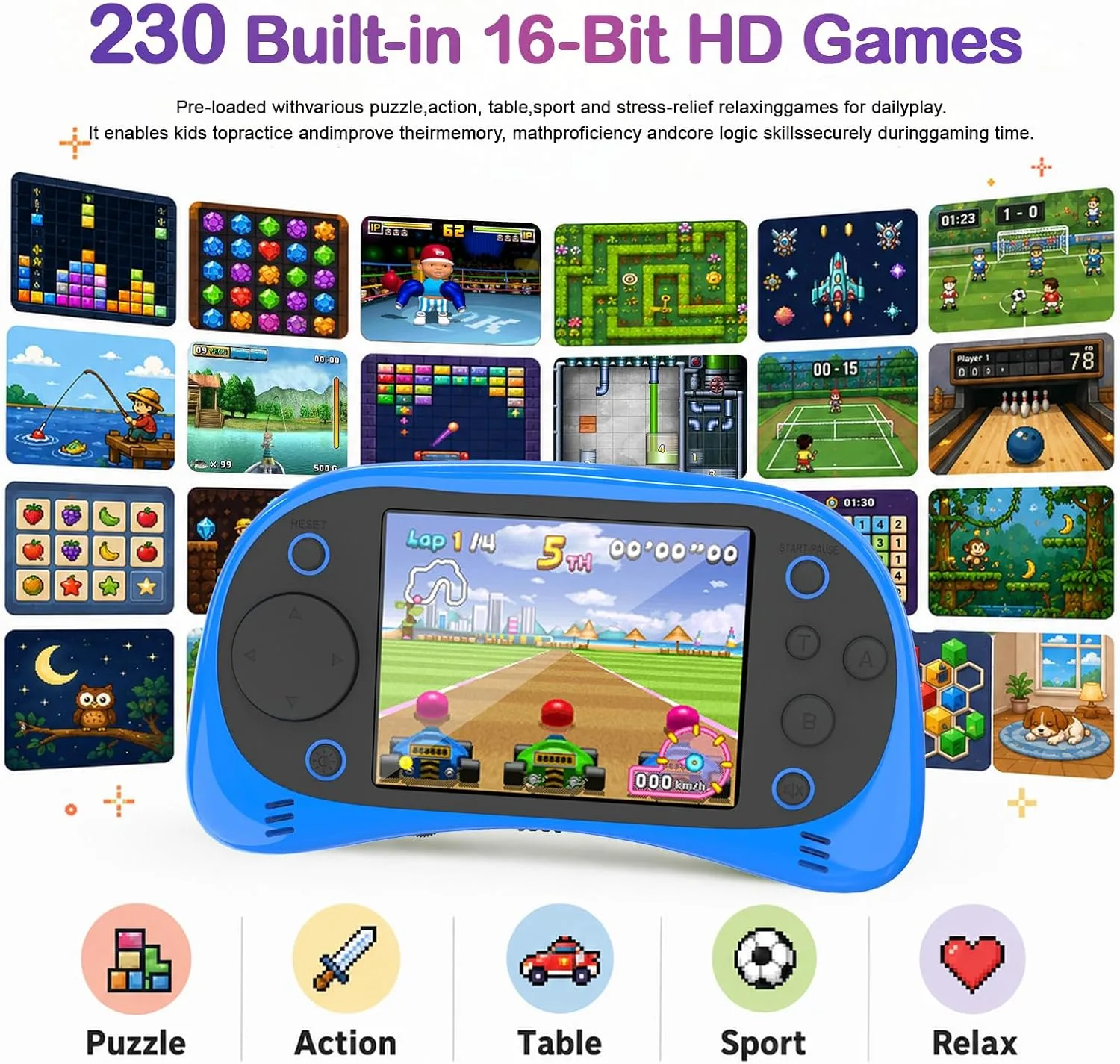 3.5" IPS Handheld Games for Kids-Preloaded 200+ Retro Video Games