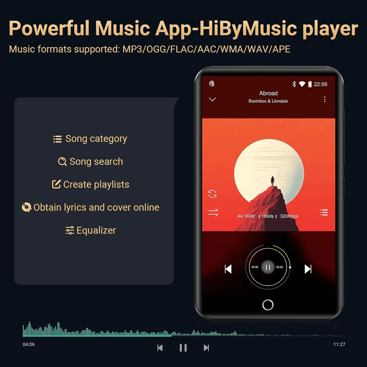 Oilsky 16GB MP3 Player with Bluetooth and WiFi, 4.0" IPS MP3 Player with Spotify