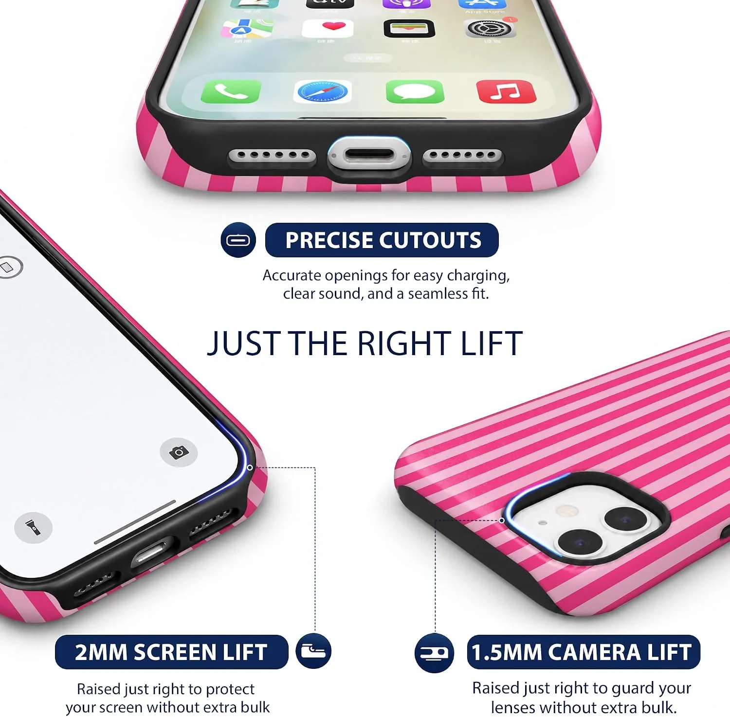 Magnetic for iPhone 11 Phone Case, Cute Aesthetic Hot Pink Striped