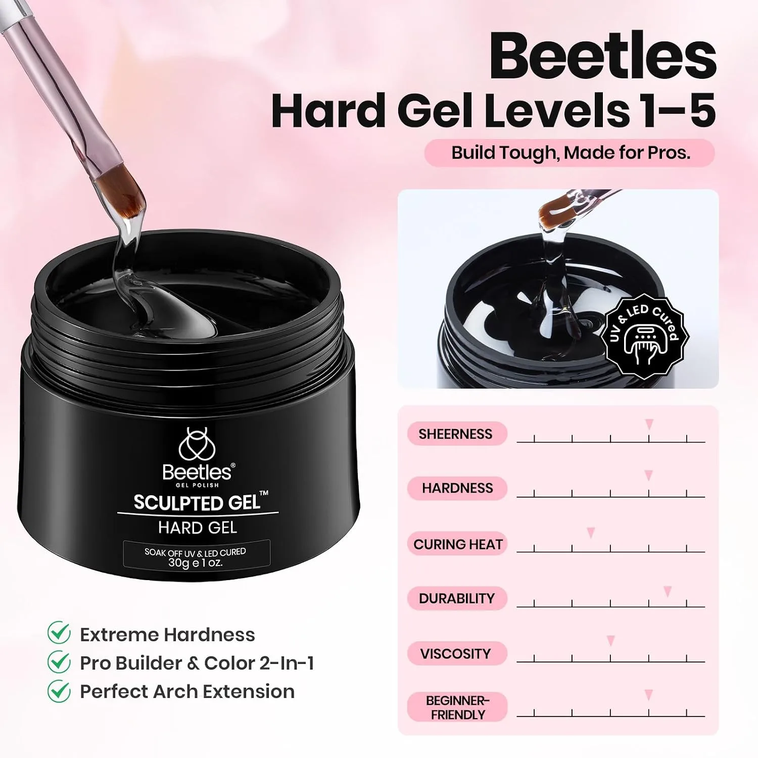 Beetles Hard Gel Nail Extension Kit, 3 Colors with Medium Oval Tips