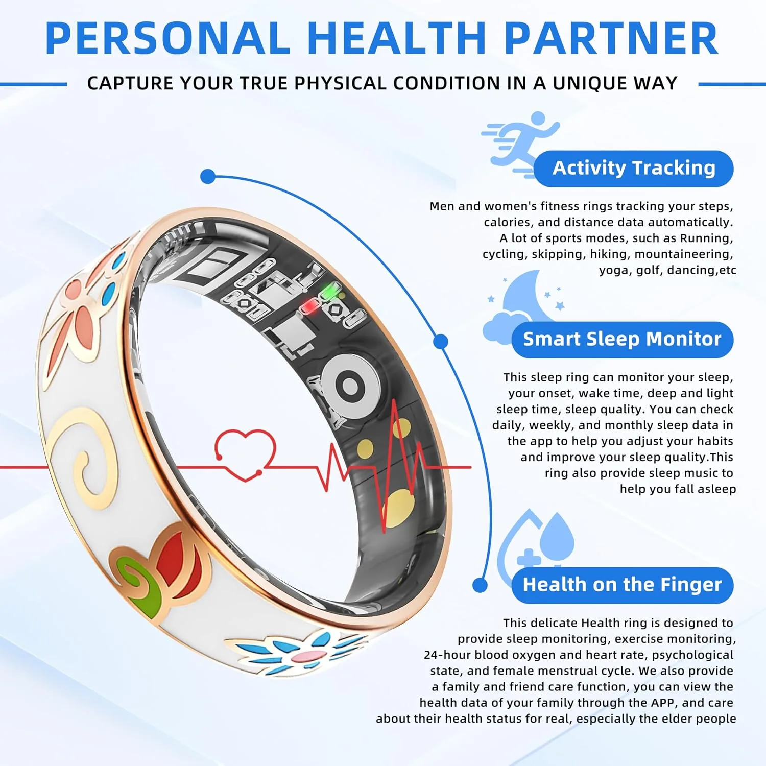 Smart Ring | No Subscription Health Tracker Enamel Color Size8