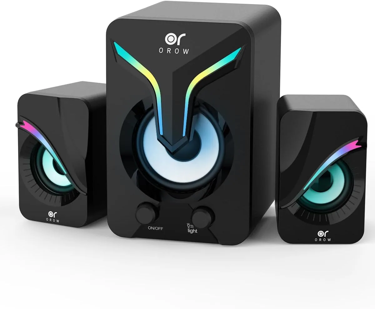 OR O R O W Computer Speakers,Mini PC Speakers with Subwoofer,2.1 Desktop Speaker with RGB Lights,USB Powered, Stereo Sound,Gaming Speakerwith 3.5mm Aux Cable for Monitor/Laptop/Tablet(S212)