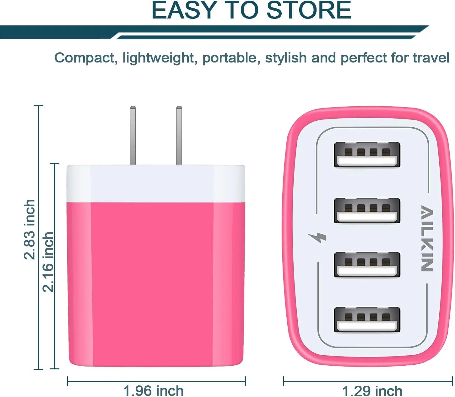 USB Charger Cube, Wall Charger Plug, AILKIN 4.8A 4-Muti Port USB Adapter
