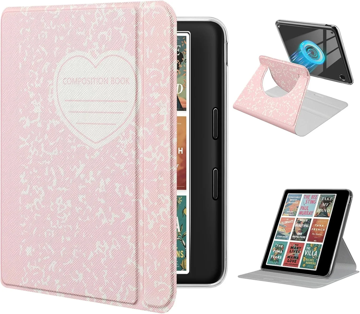 Rotating Case for Kobo Libra 7" & Tolino Vision – 360° Rotating, Love Pink