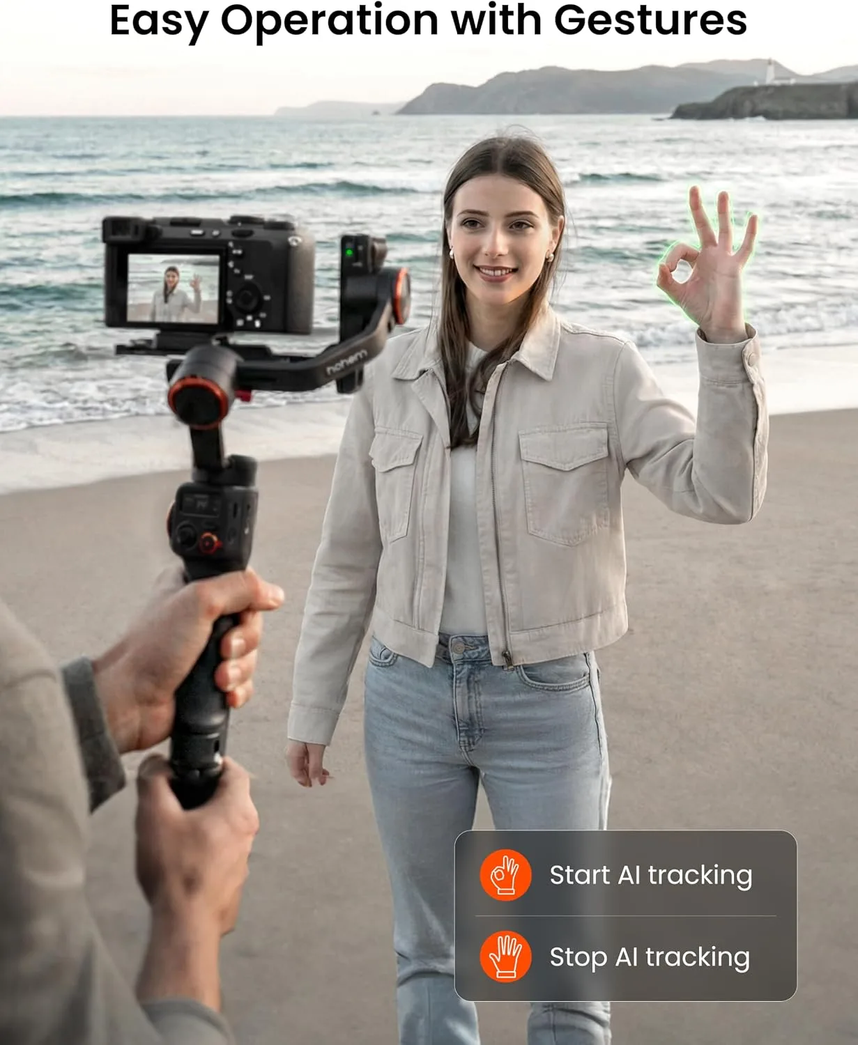 hohem iSteady MT3 3-Axis Gimbal Stabilizer for Mirrorless/Pocket/Action Cameras/Smartphone, Built-in AI Tracker with Fill Light, OLED Display, Camera Gimbal for Canon/Sony/Nikon/Fujifilm/GoPro