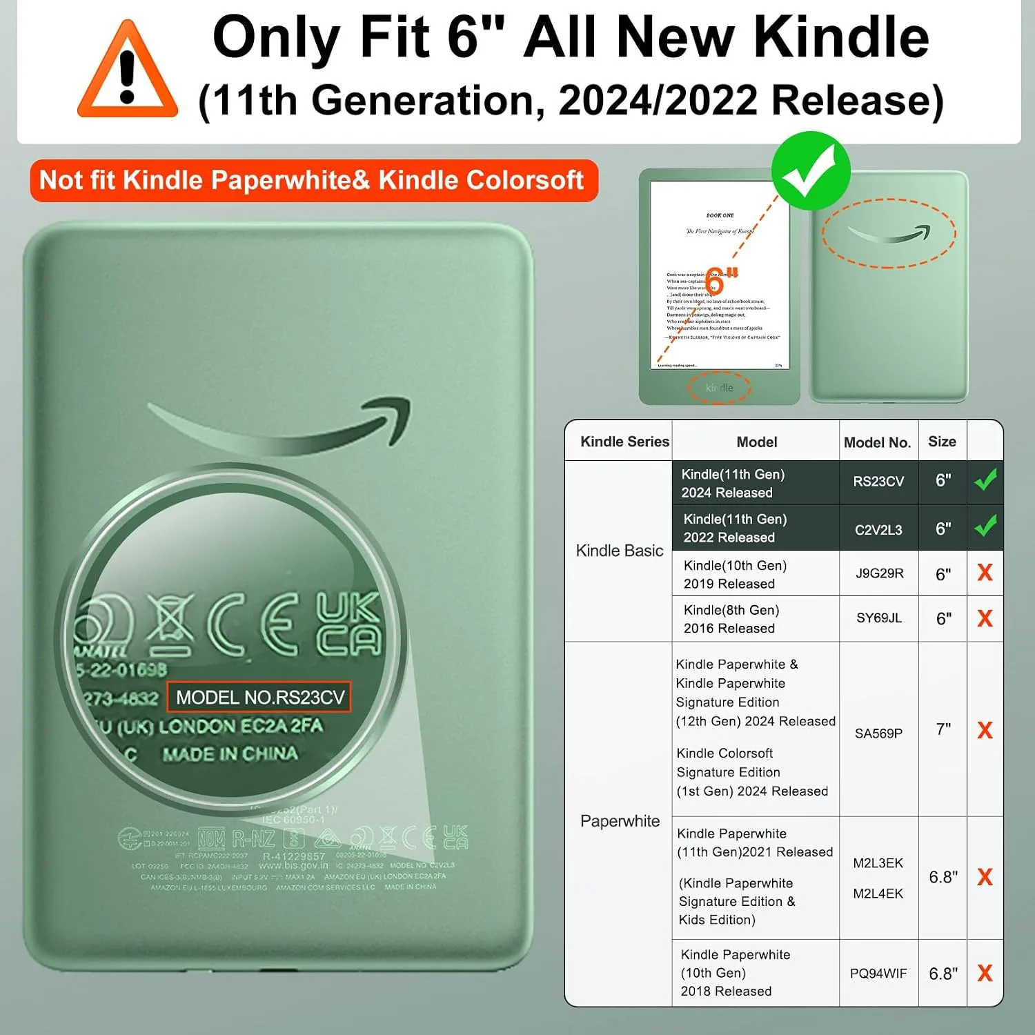 MoKo Case for 6" Amazon Kindle Basic 11th Gen 2024/2022, Matcha