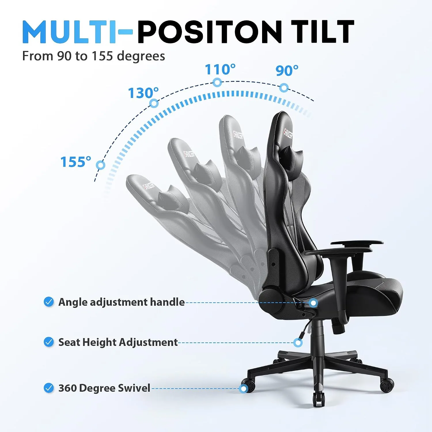 Homall Gaming Chair, Office Chair High Back Computer Chair Leather Desk Chair Racing Executive Ergonomic Adjustable Swivel Task Chair with Headrest and Lumbar Support (Dark Black)