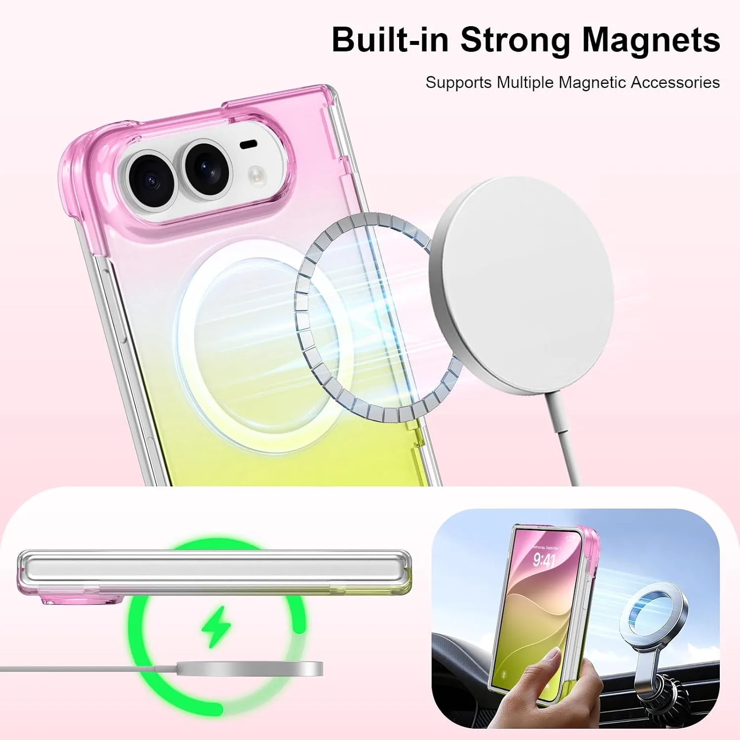 tharlet Magnetic Case Fit for iPhone Duo, Anti Yellowing, Yellow Pink