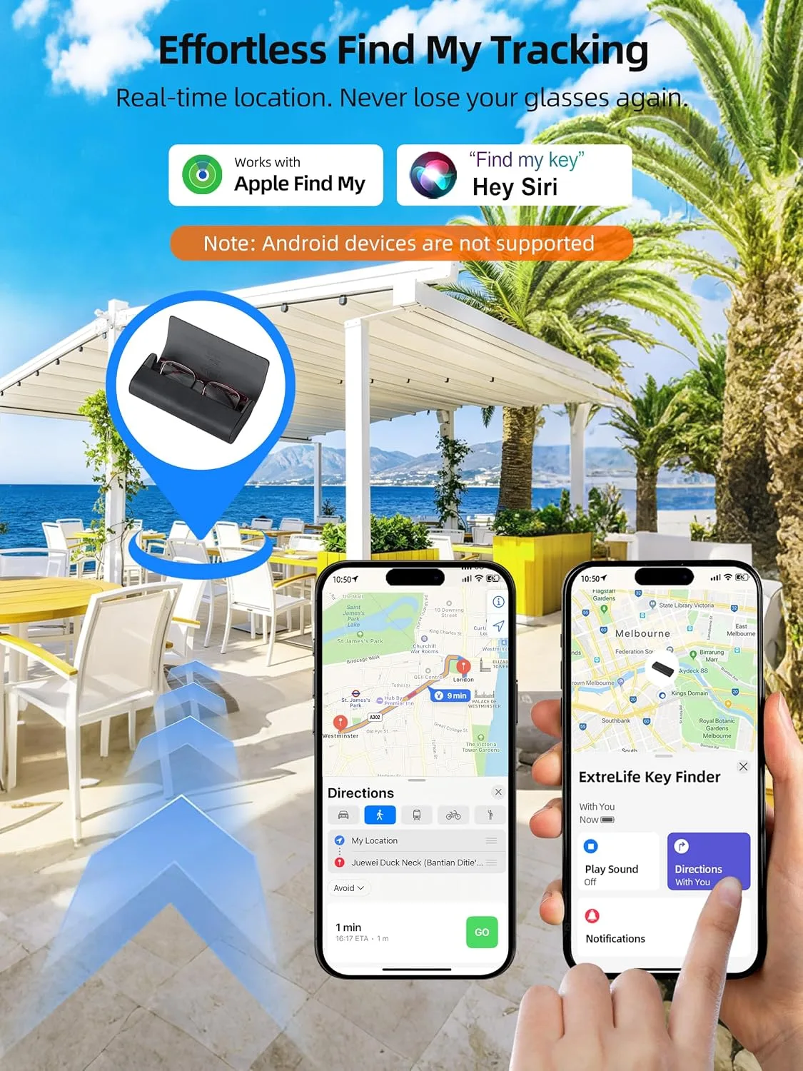 ExtreLife Smart Glasses Case, Works with Apple Find My, Rechargeable