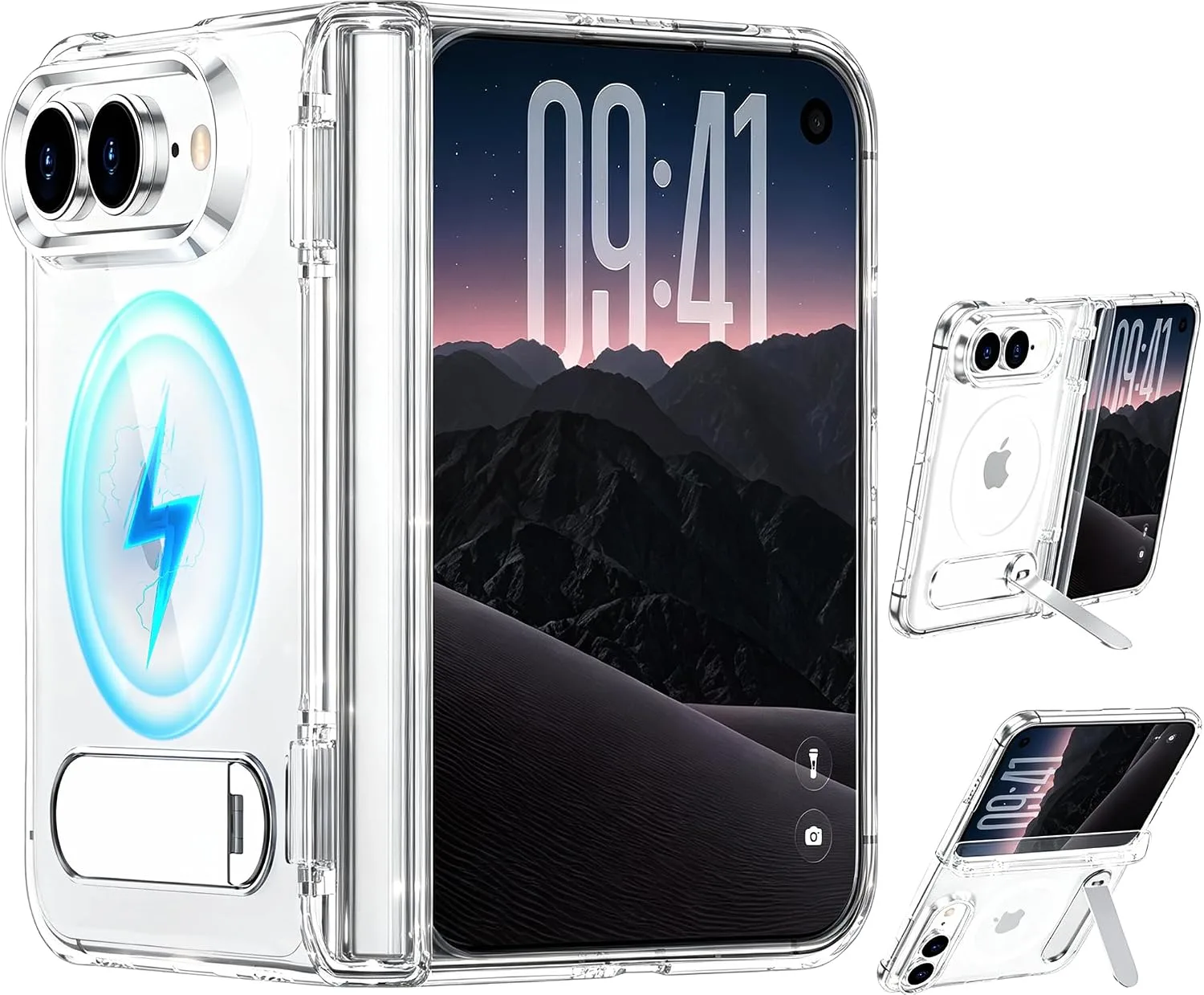 Magnetic for iPhone Duo Case Clear with Stand & Screen Protector,Anti Slip