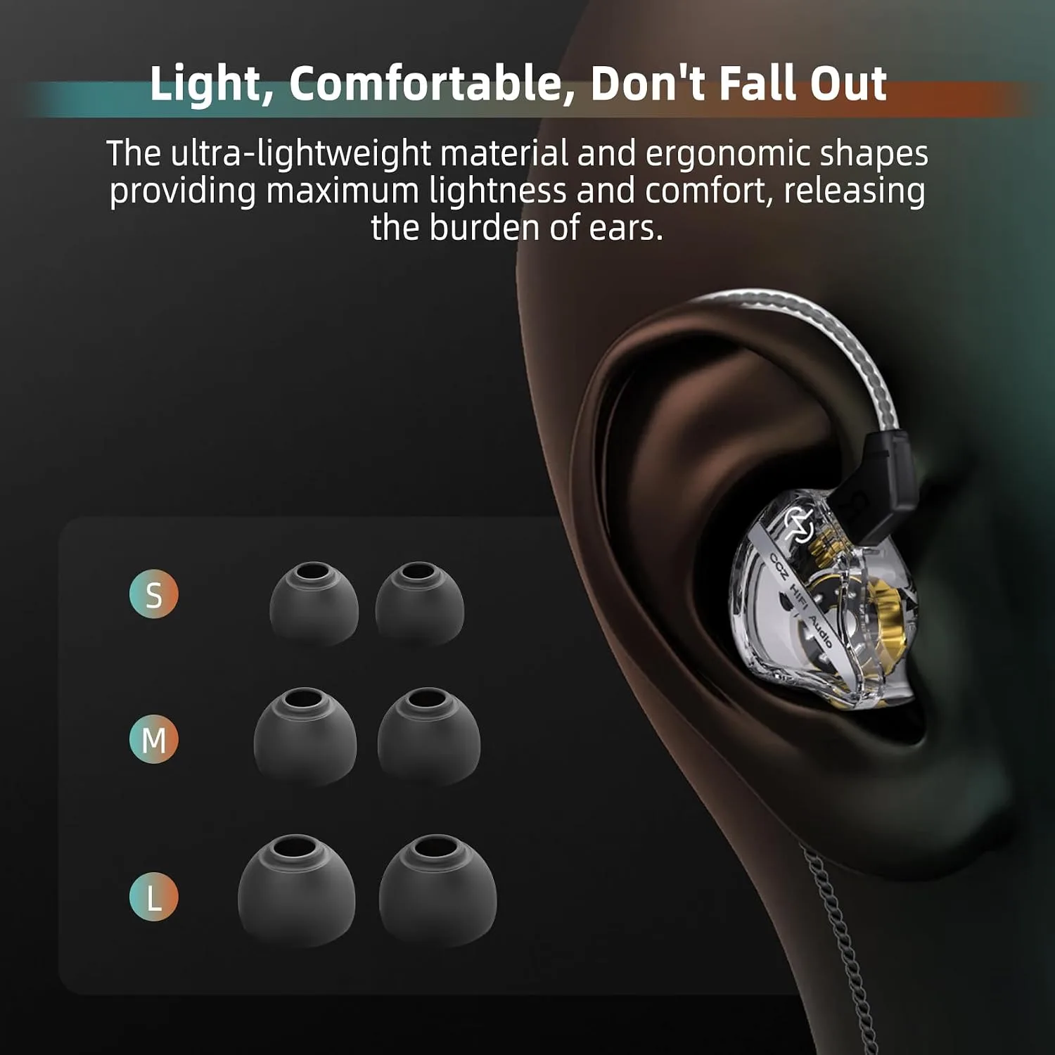 CCZ DC01 Pro in Ear Monitor, iems for Gaming, Professional Gaming Earbuds Super Bass Wired Earphones Headphones with 1DD, Patent Ear fins, Ear tips, for Singers Musicians Podcaster (Cyan without mic)