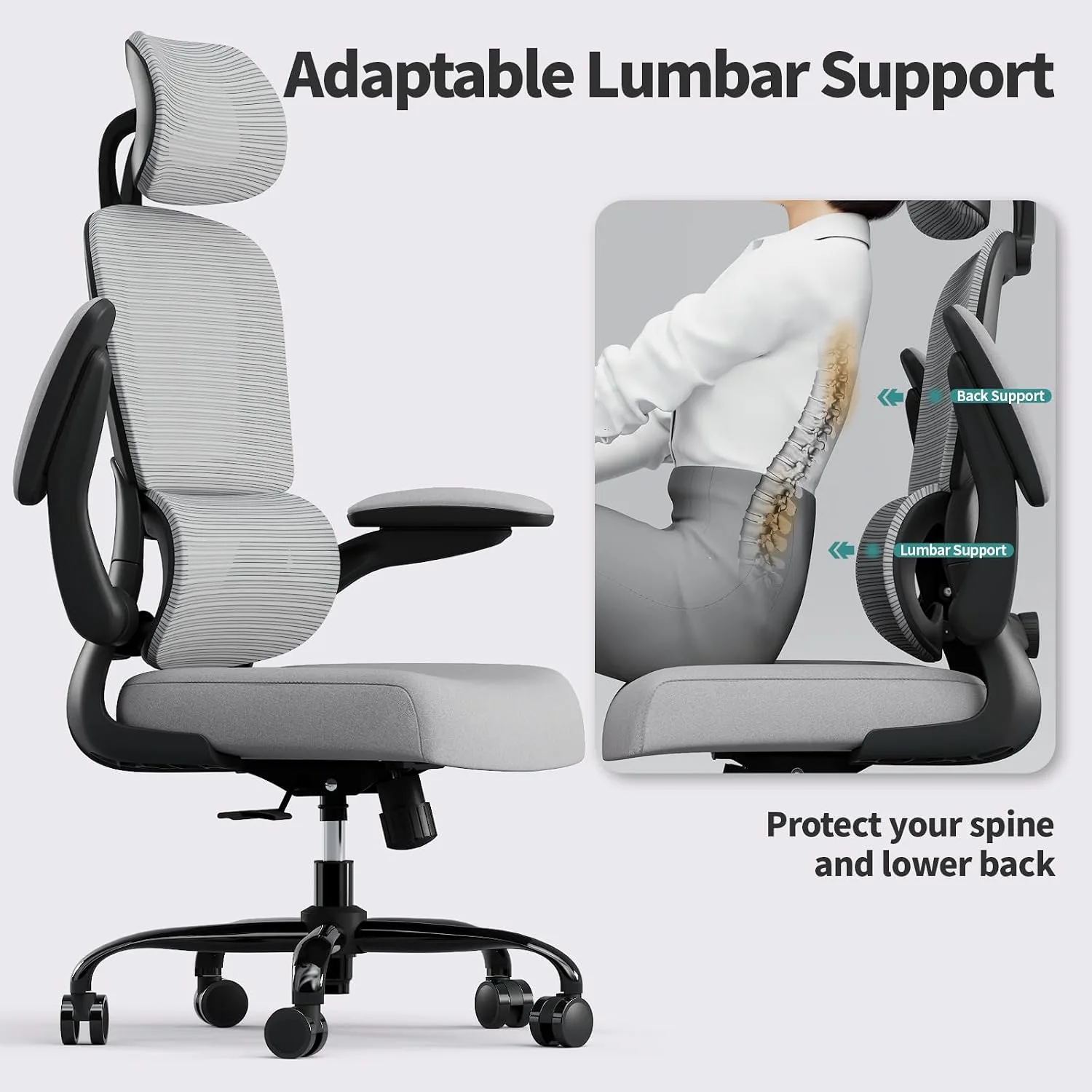 TRALT Office Chair Ergonomic Desk Chair with Lumbar Support Black Grey, 1