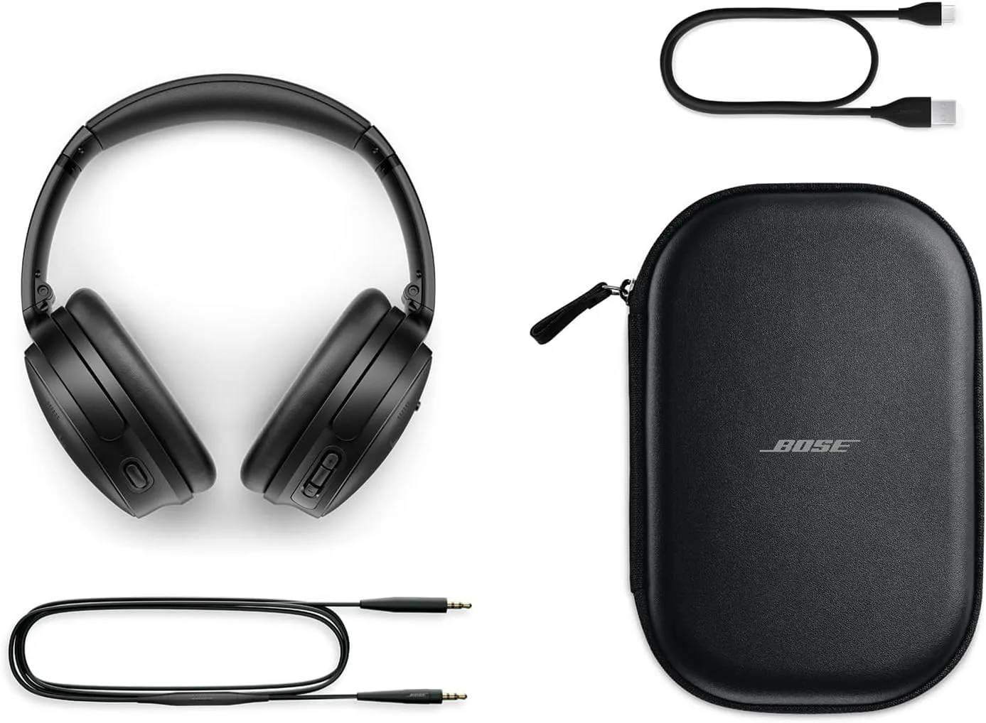 Bose QuietComfort Headphones Bundle with Fast Charger - Wireless Bluetooth Over-Ear Noise Cancelling Headphones with Mic, USB-C Charging, Deep Bass, Up to 24 Hours Playtime (Black)