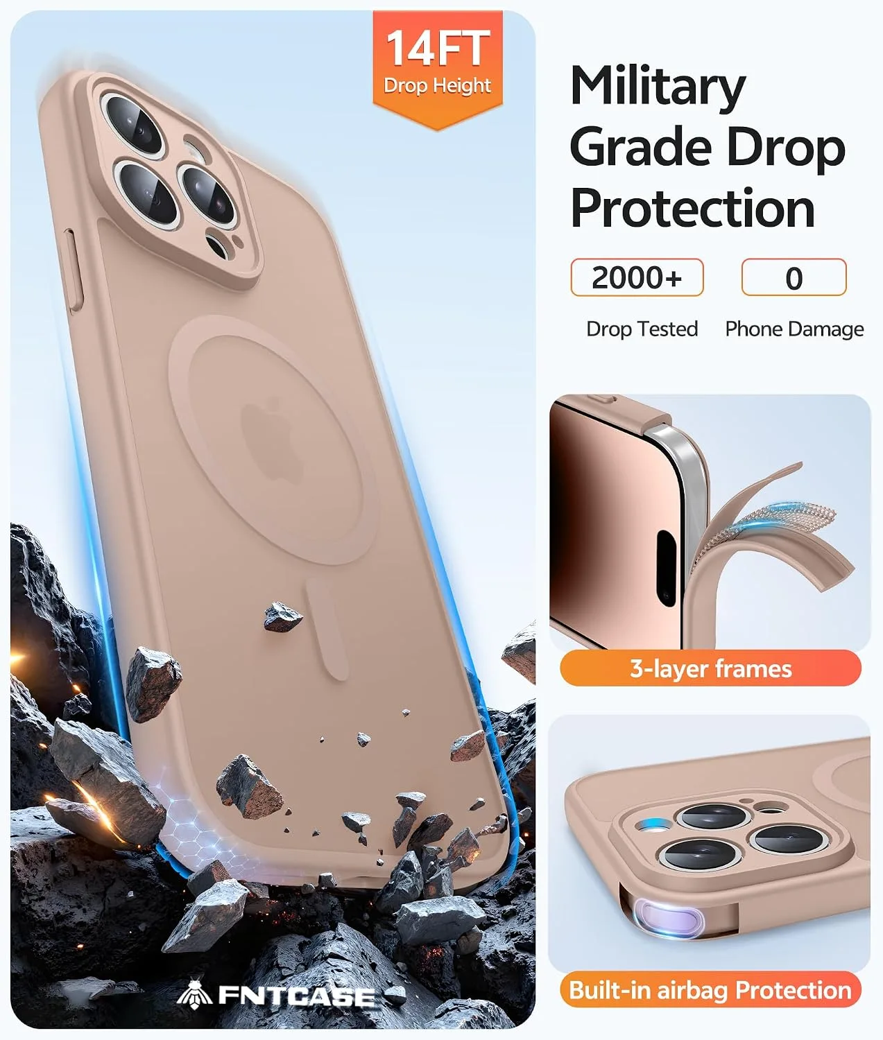 FNTCASE for iPhone 14 Pro Max Case, Fit for Magsafe, Desert Gold