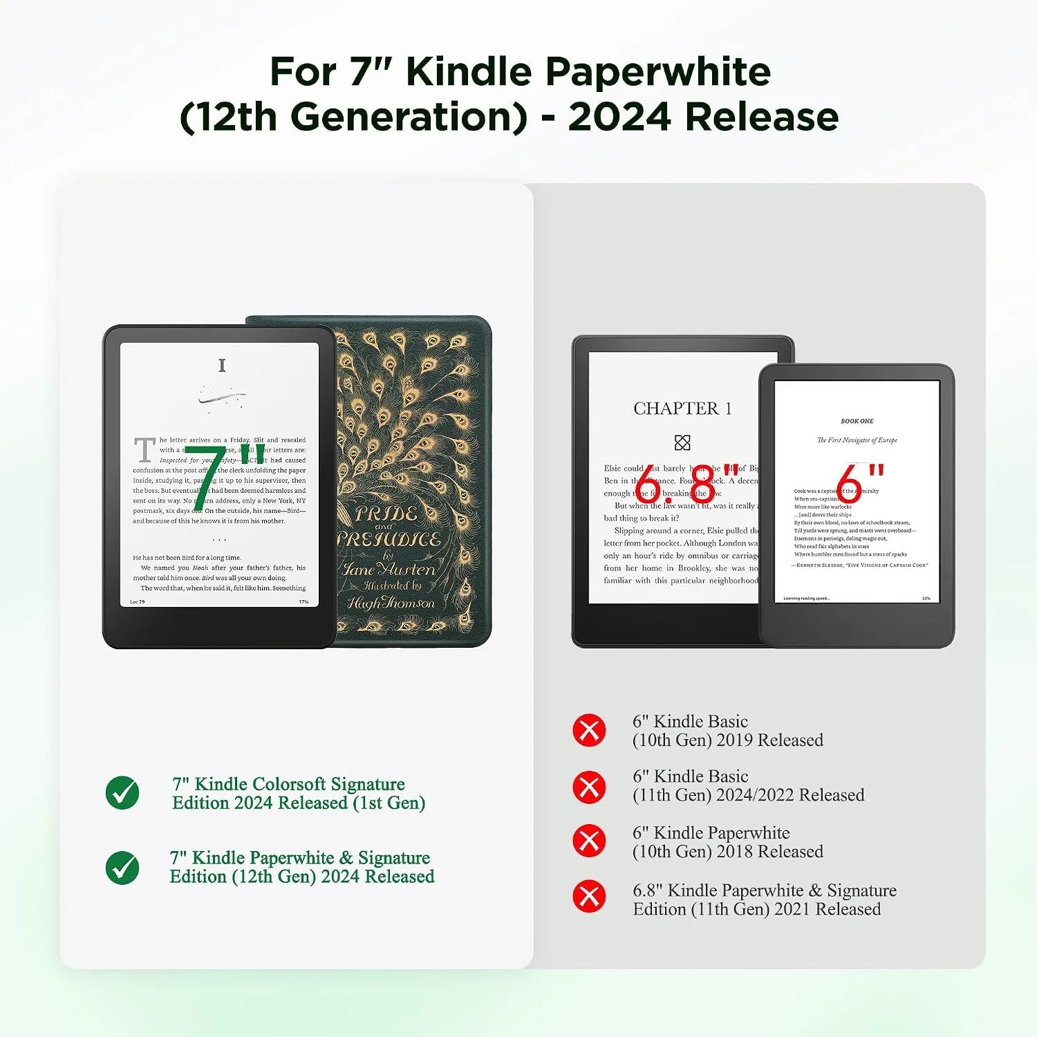 Magnetic Book Cover Case for 7'' Kindle Paperwhite & Colorsoft