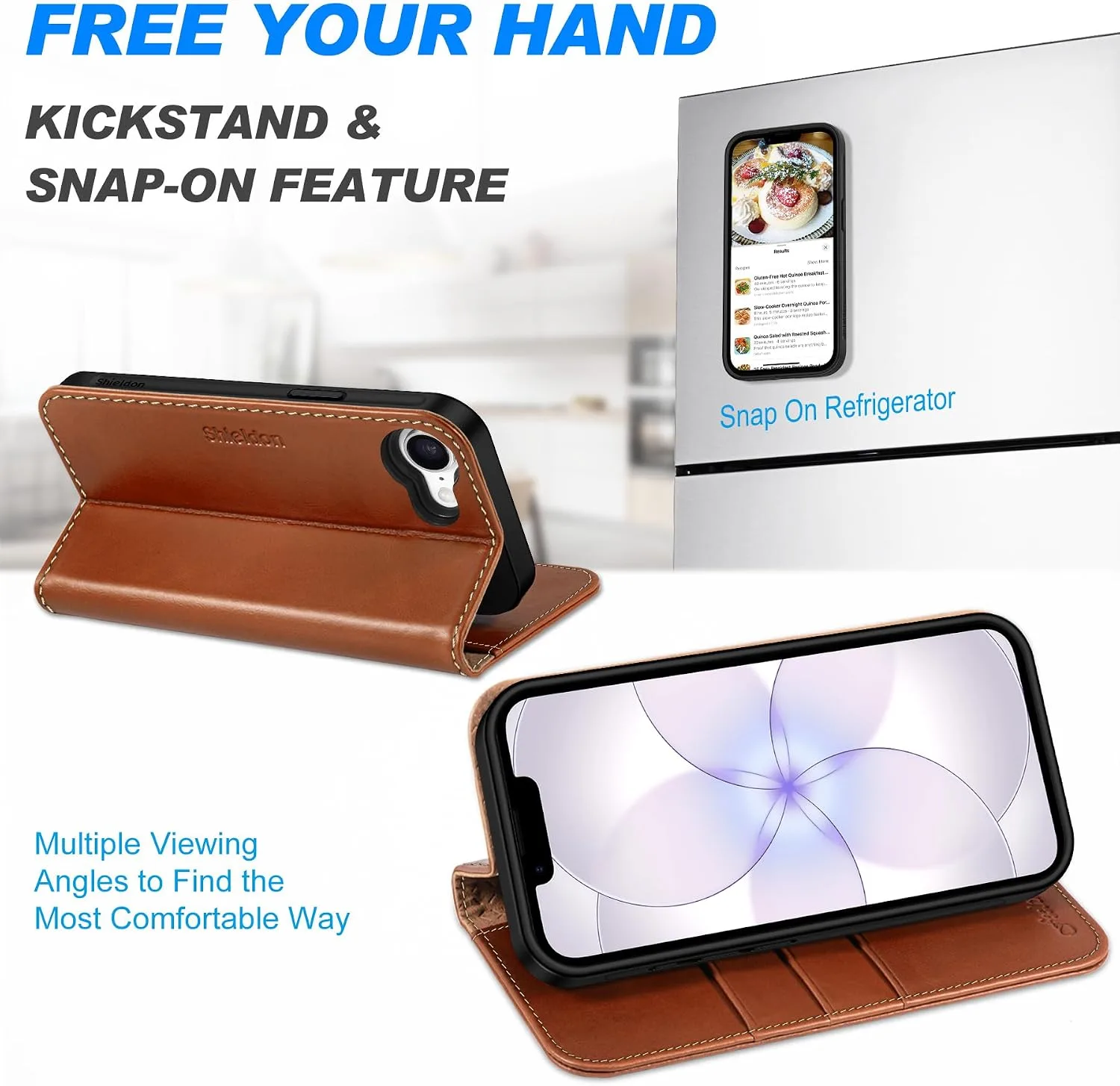 SHIELDON Detachable Leather Wallet Case for iPhone 17e 6.1", Retro Brown