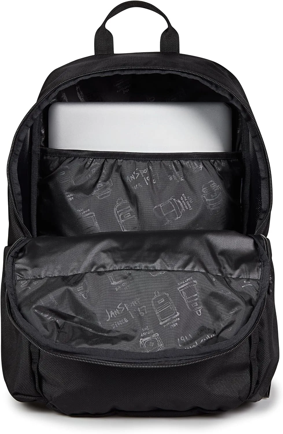 JanSport Venture Daypack – Travel Pack With Large Main Compartment, Padded Laptop Sleeve, Dual Water Bottle Pockets, and Attachment Buckles, Black